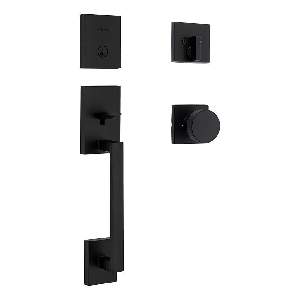 Kwikset Signature Series San Clemente Matte Black Exterior Single-Cylinder Deadbolt and Keyed Entry Door Handleset ft. SmartKey Security