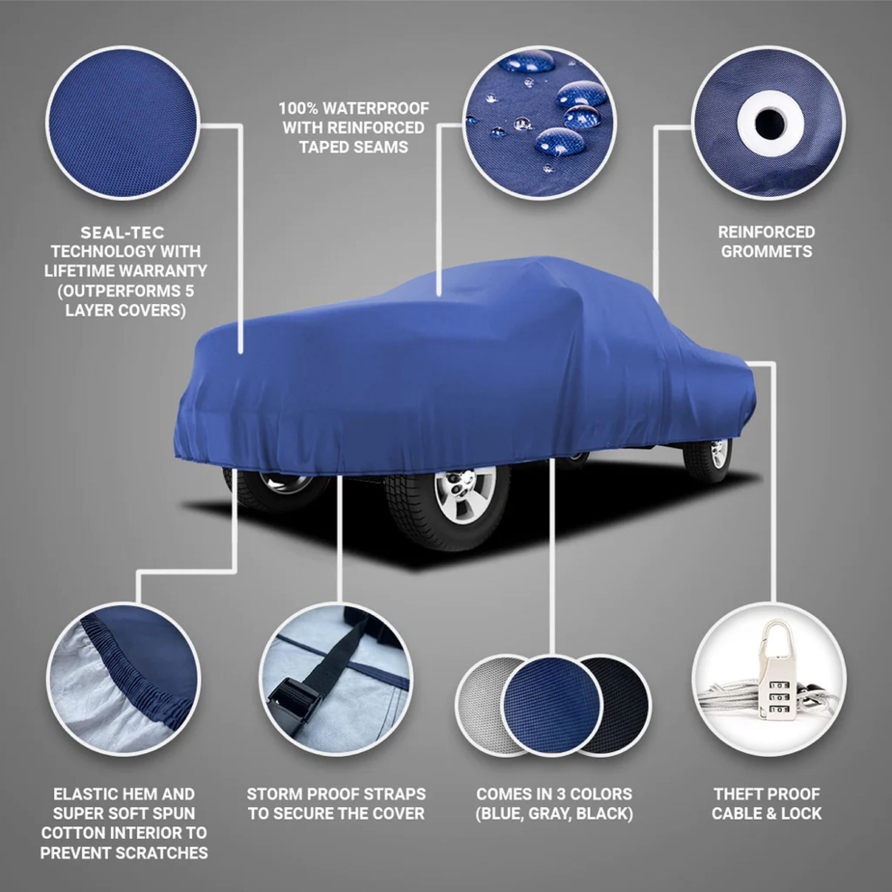 Seal Skin Covers Blue Universal Truck Car Cover - Indoor/Outdoor,  Waterproof, Ultrasonically Welded Seams, SEAL-TEC Technology in the Universal  Car Covers department at