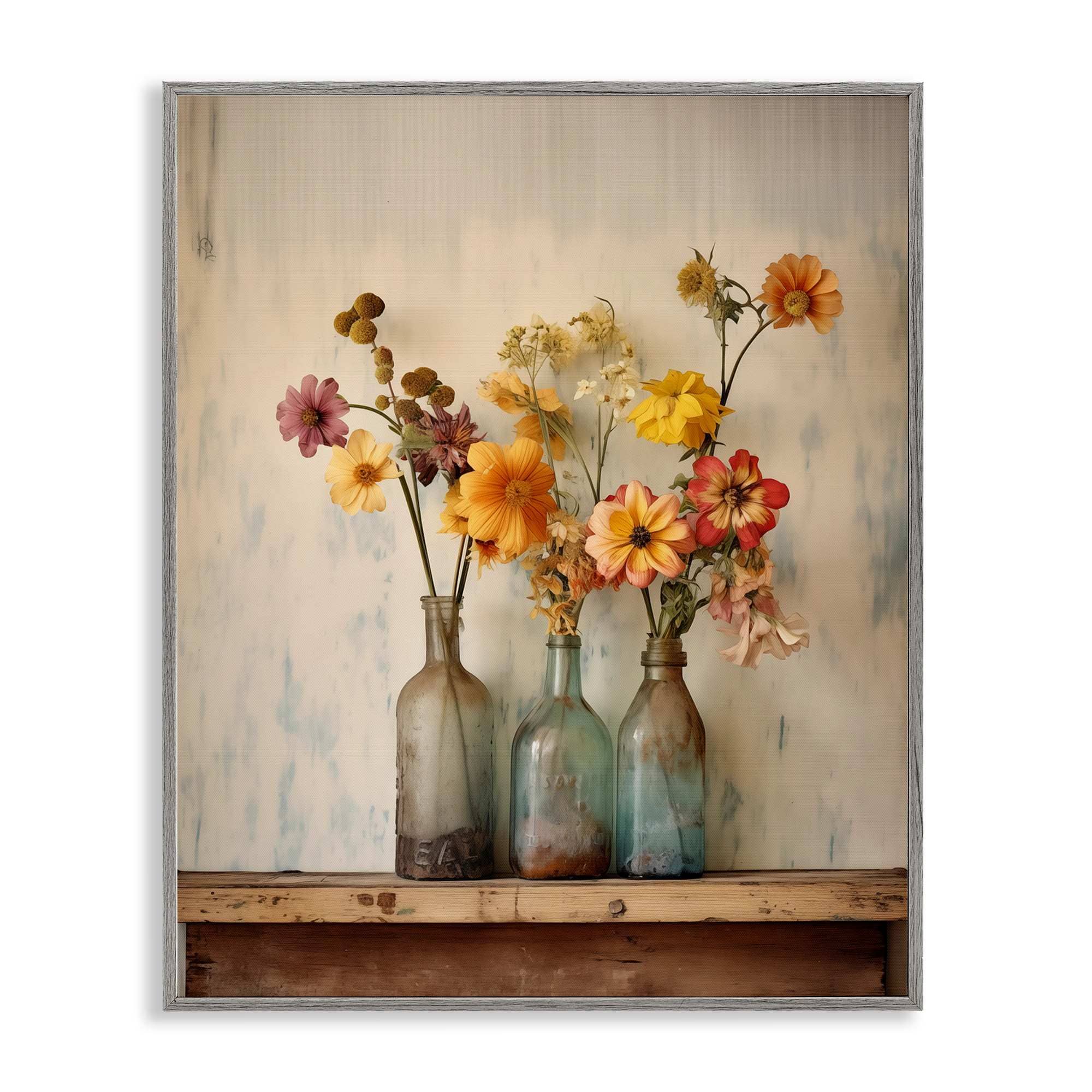 Stupell Industries BT-765-GFF-11X14 Rustic Spring Flowers Shelf Framed Giclee design by Arlington Prints