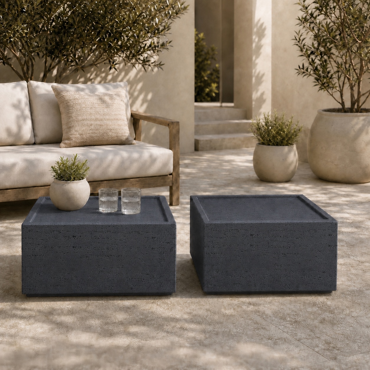 UPHA Coffee Table 2 Pieces Square Outdoor Coffee Table 28-in W x 28-in L