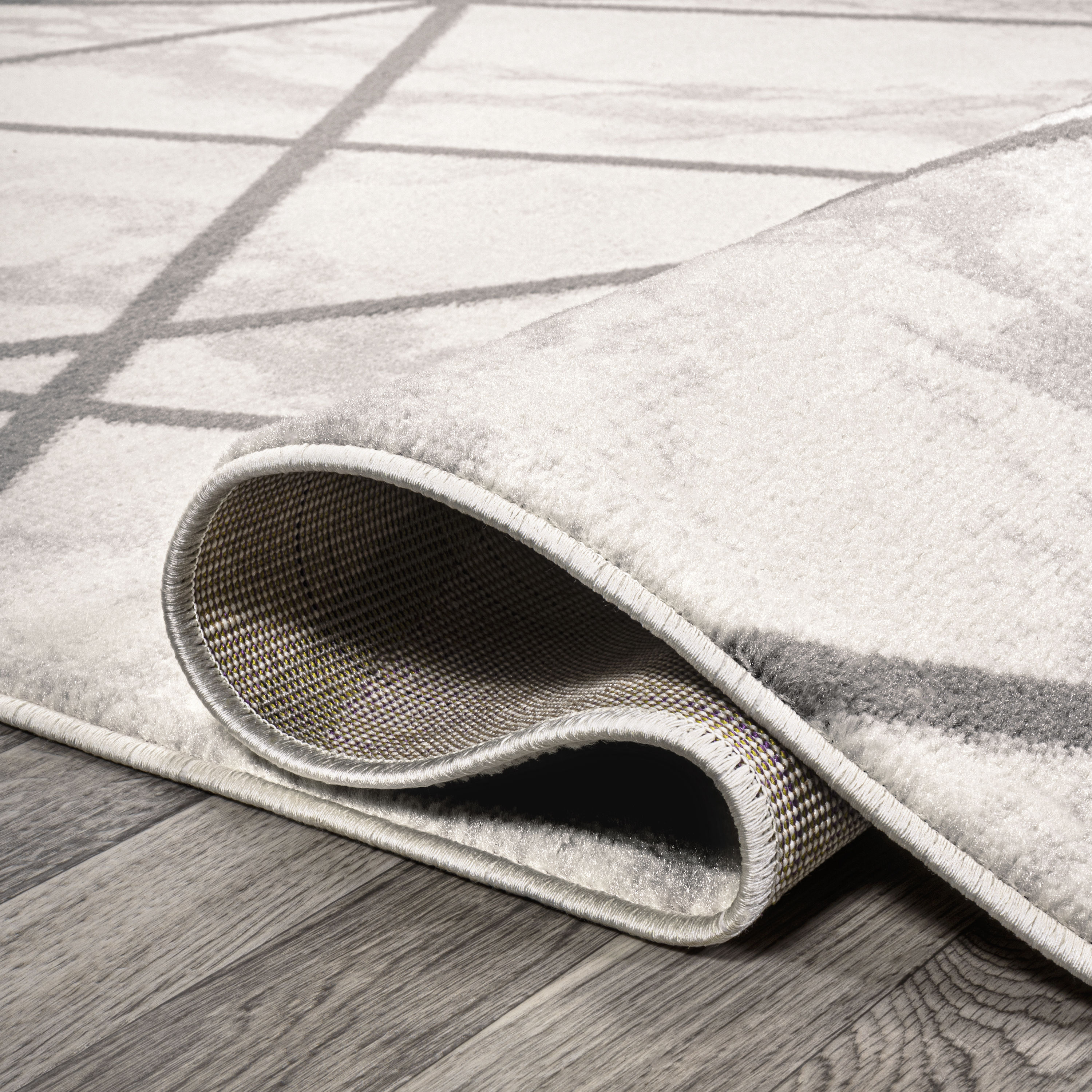 Patras Gray and Ivory Geometric Marbled Area Rug