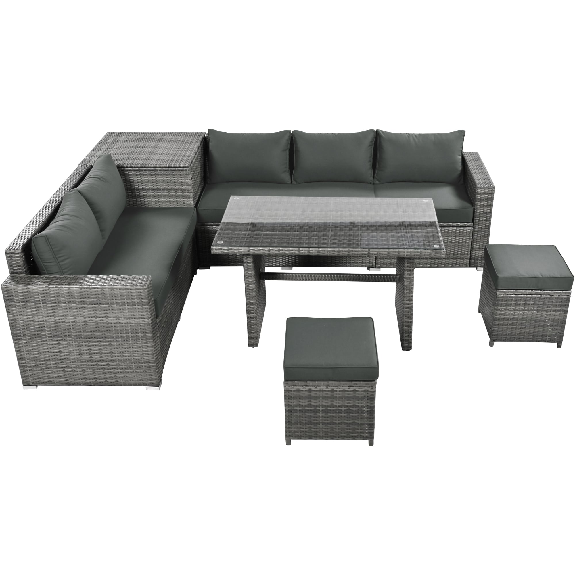 JIMSMAISON BOTMPCS28G-G 6 -Piece Rattan Patio Sofa Conversation Set with Gray Cushions