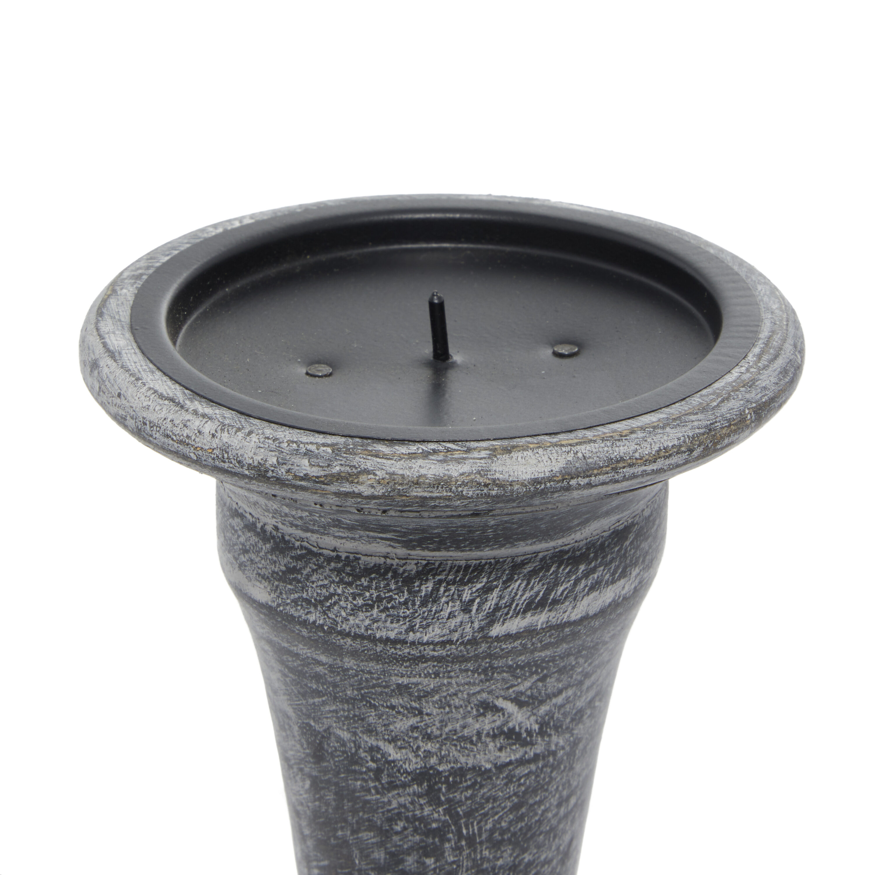 Black Mango Wood Ridge Embellished Candle Holders, Set of 3