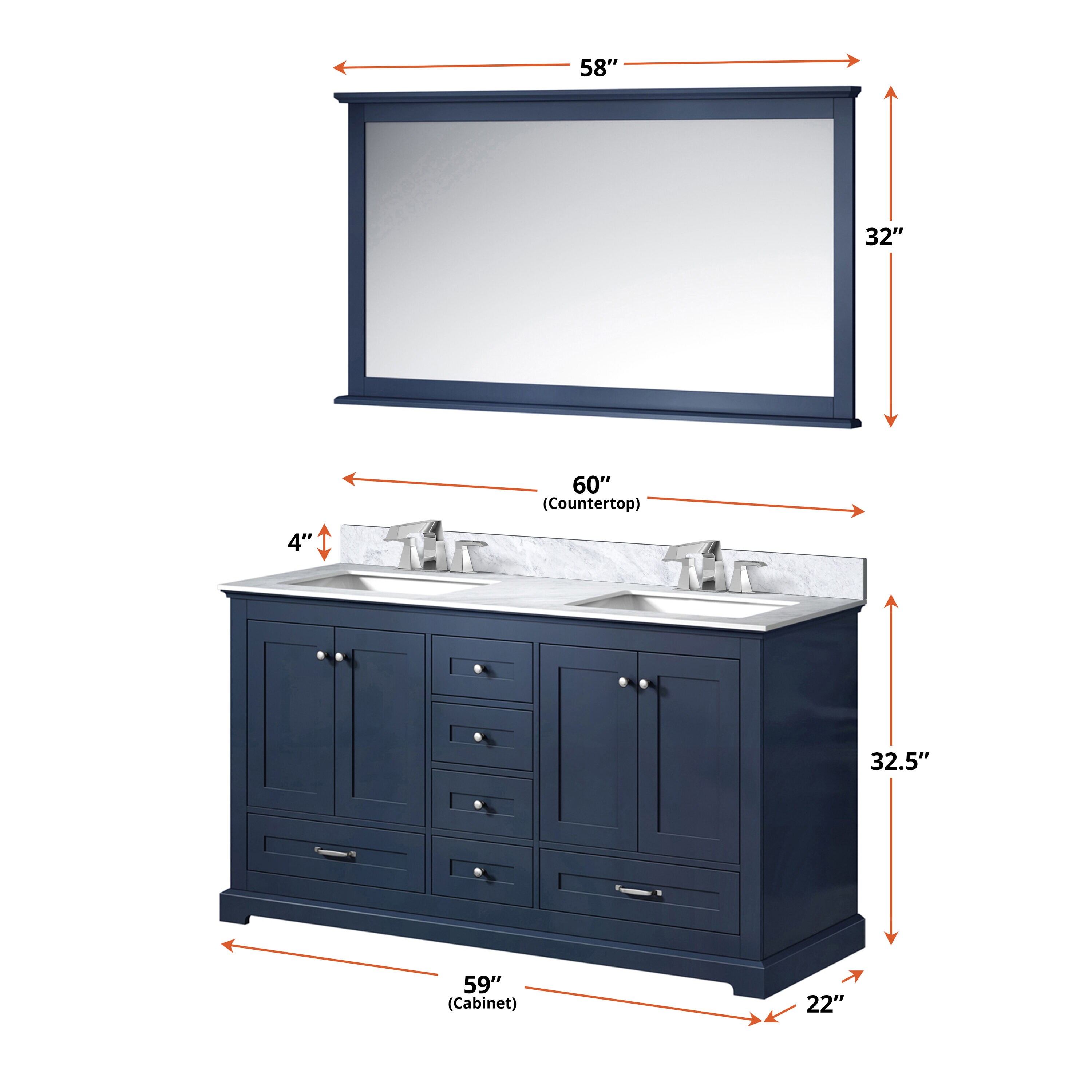 Lexora Dukes 60-in Navy Blue Undermount Double Sink Bathroom Vanity ...