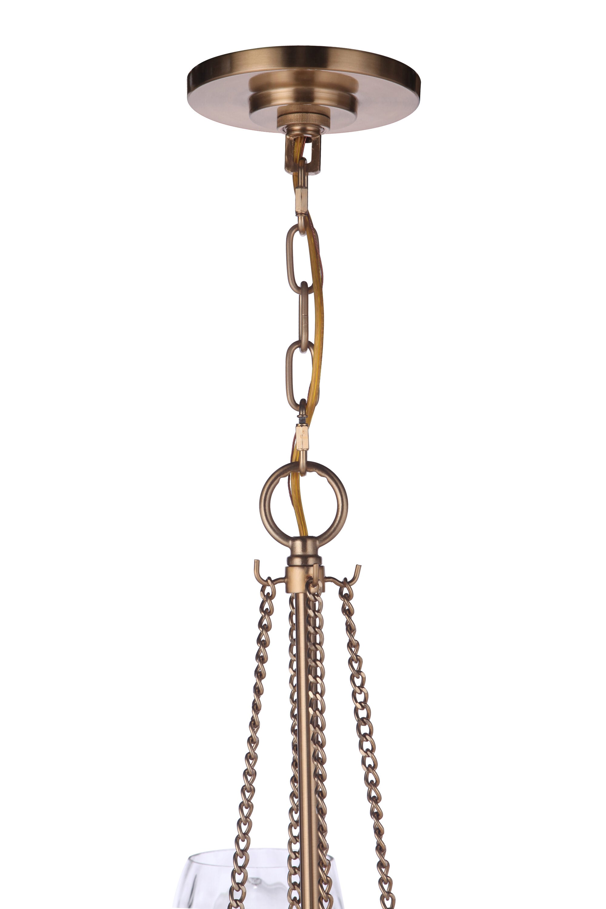Satin Brass and Crystal 4-Light Chandelier with Water Glass Shades