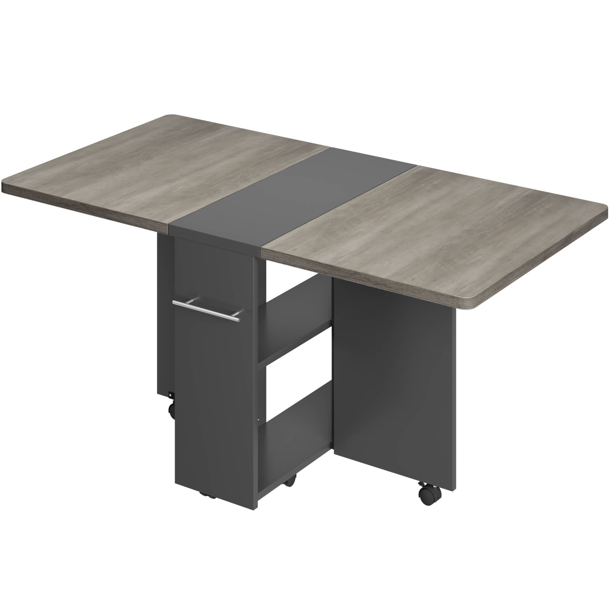 Movable Space-Efficient Foldable Kitchen Space Table For 4 With 2 Built-In Storage Shelf And 6 Wheels For Compact Living Areas Kitchen Space And Dining Area Room Gray