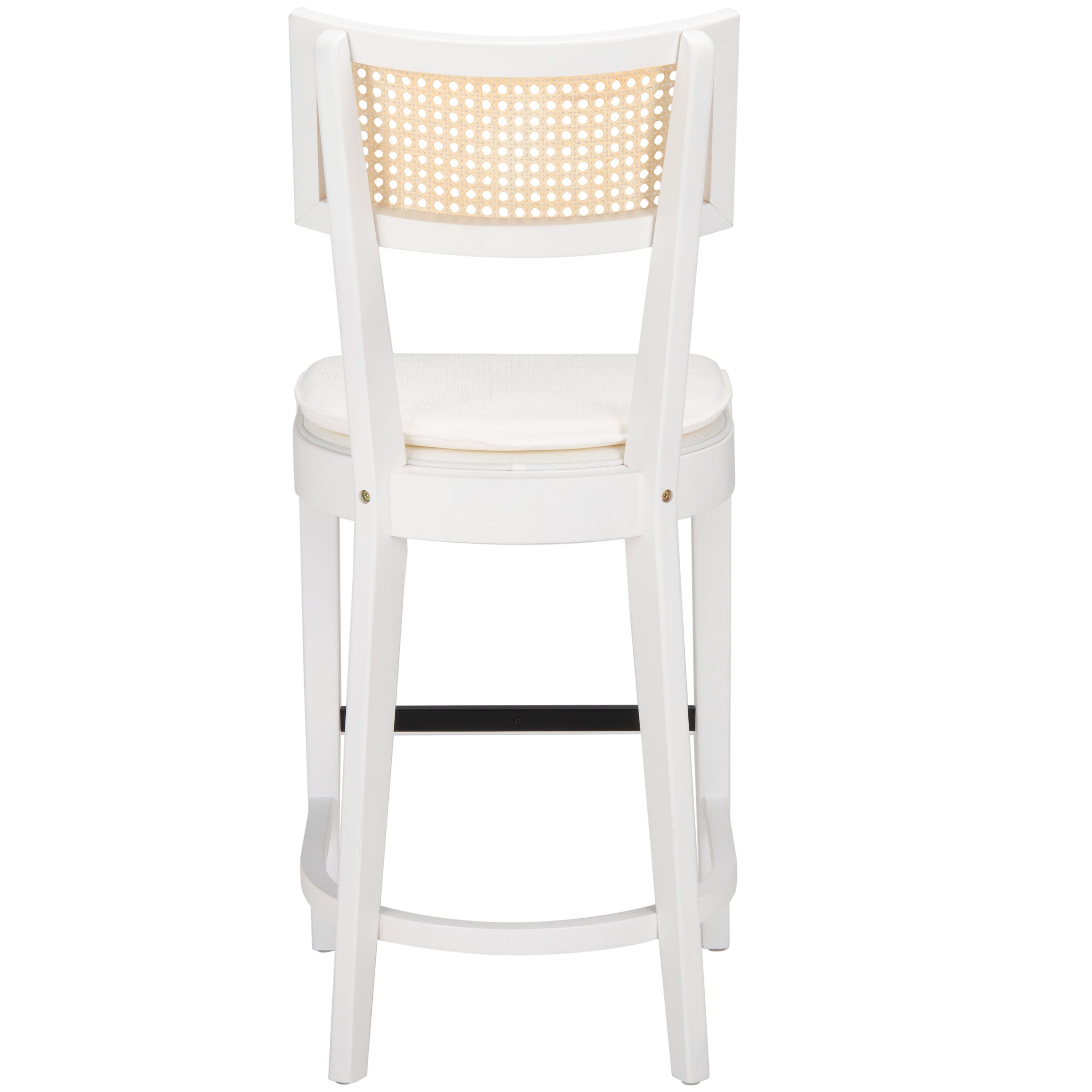 White and Natural Wood Cane Counter Stool with Cushion