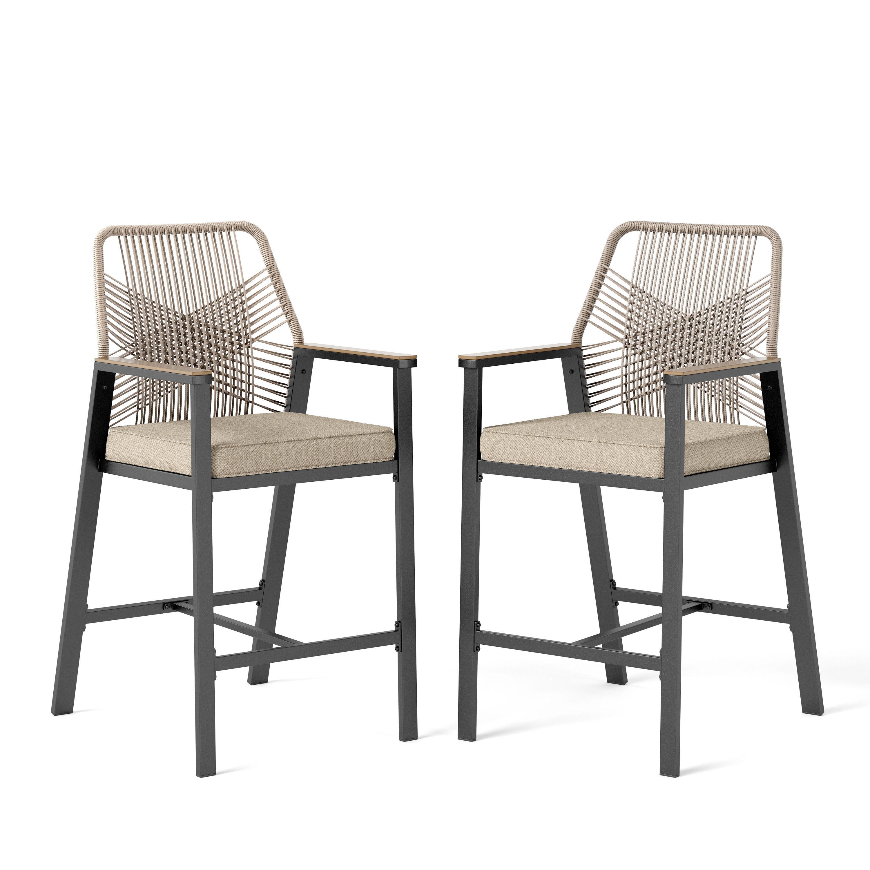 Sunshine Valley - Outdoor Patio Chairs Set of 2 Wicker Black Steel Frame Stationary Dining Chair ...