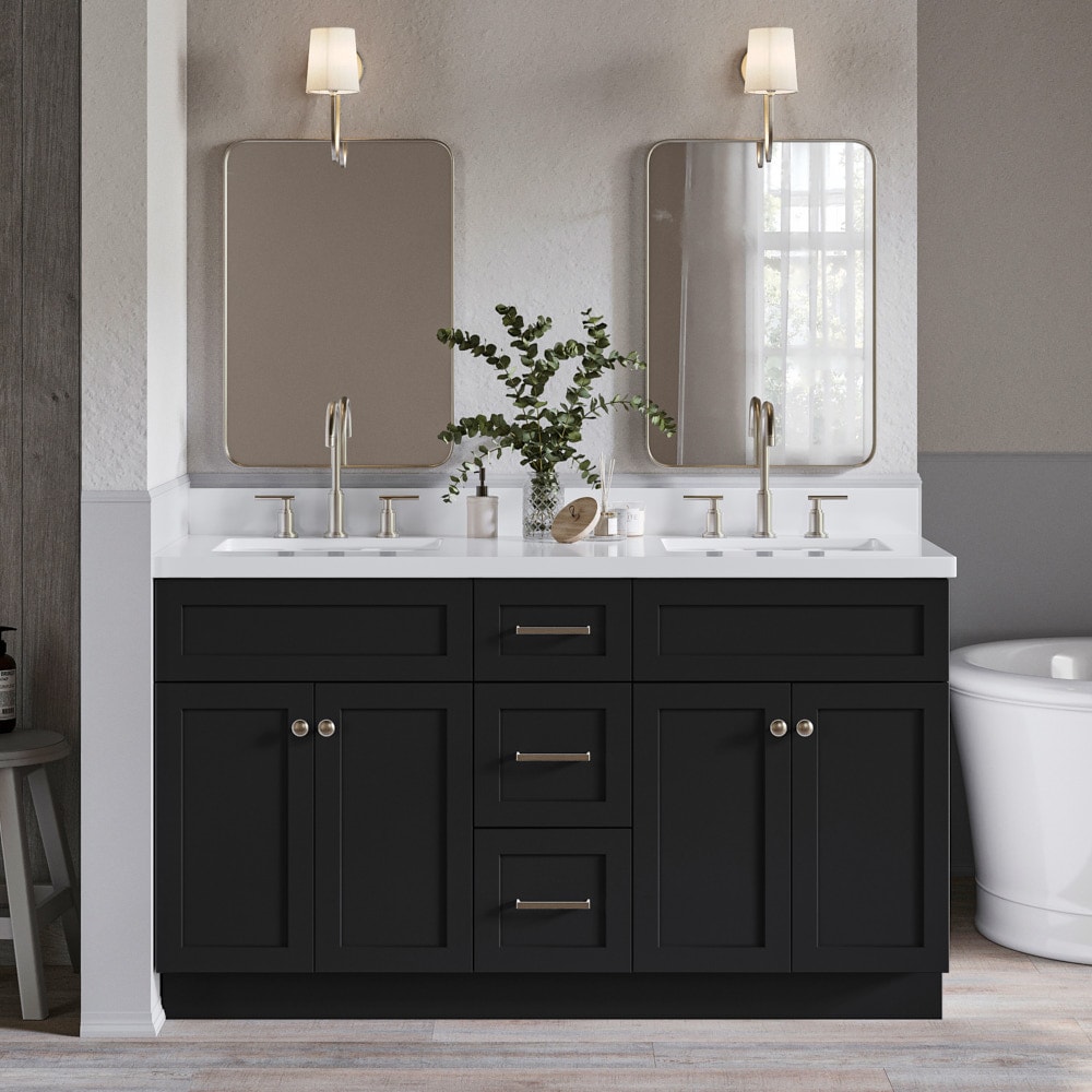 ARIEL F061DWQRVOBLK Hamlet 61-in Black Undermount Double sink Bathroom Vanity with Pure White Quartz Quartz Top