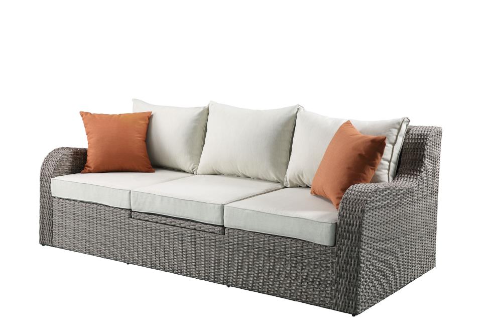 ACME FURNITURE Salena Wicker Outdoor Sofa White Cushion(S) and