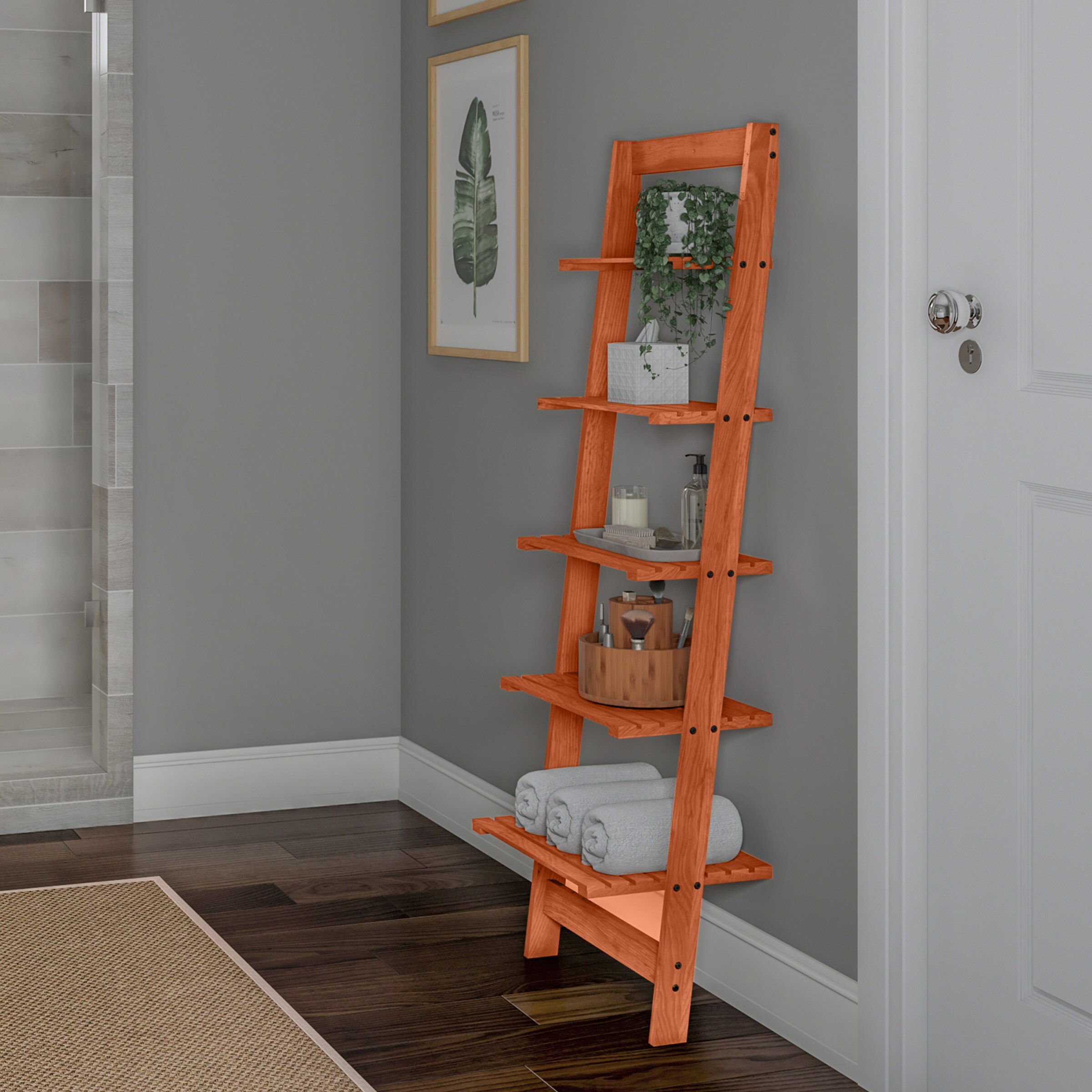 5-Tier Leaning Ladder Bookshelf hot (Gray)