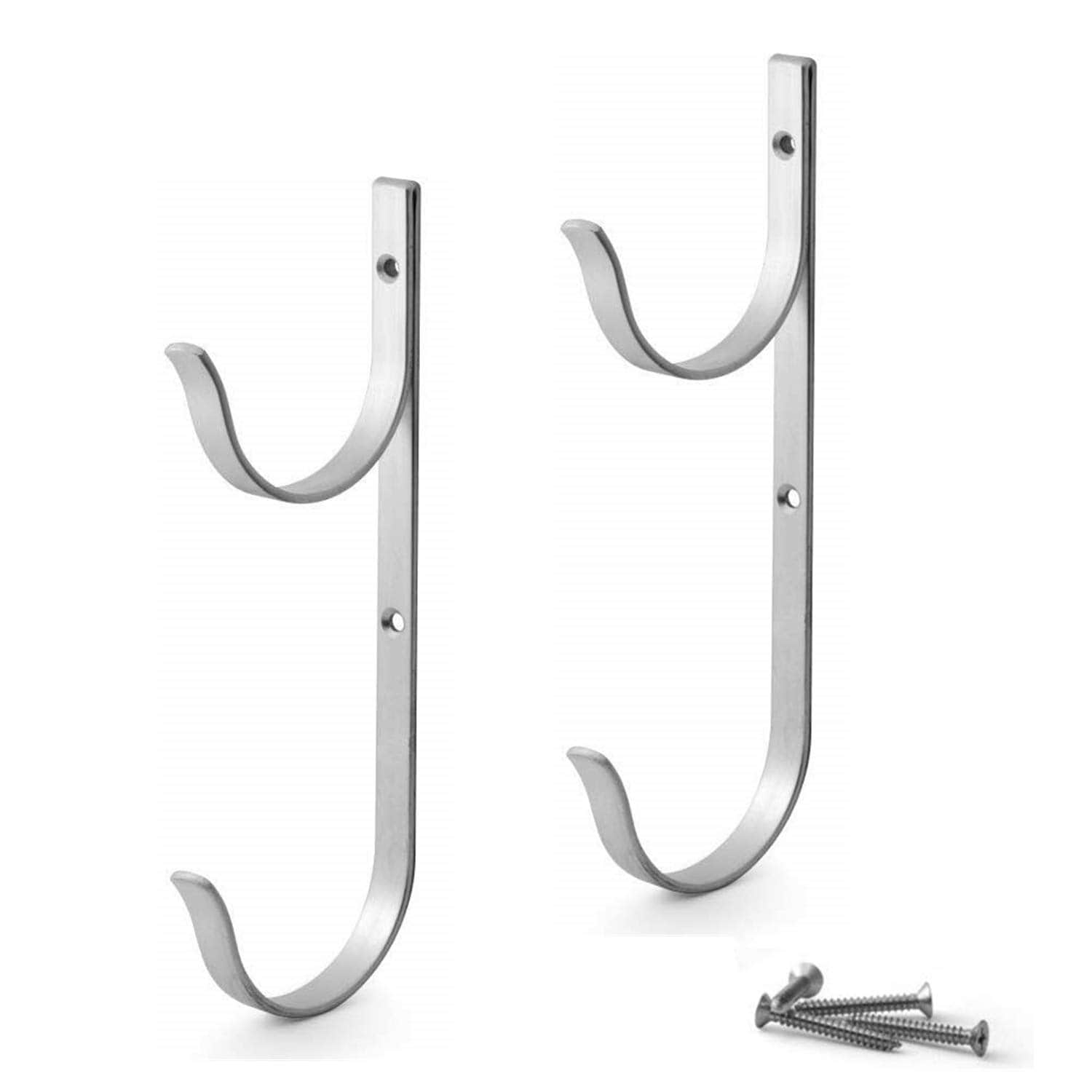 Adrinfly  2 Piece Set Pool Pole Hangers Heavy Duty Silver Aluminium Holders with Screws for Swimming Pool Telescopic Poles Skimmers Nets Brushes