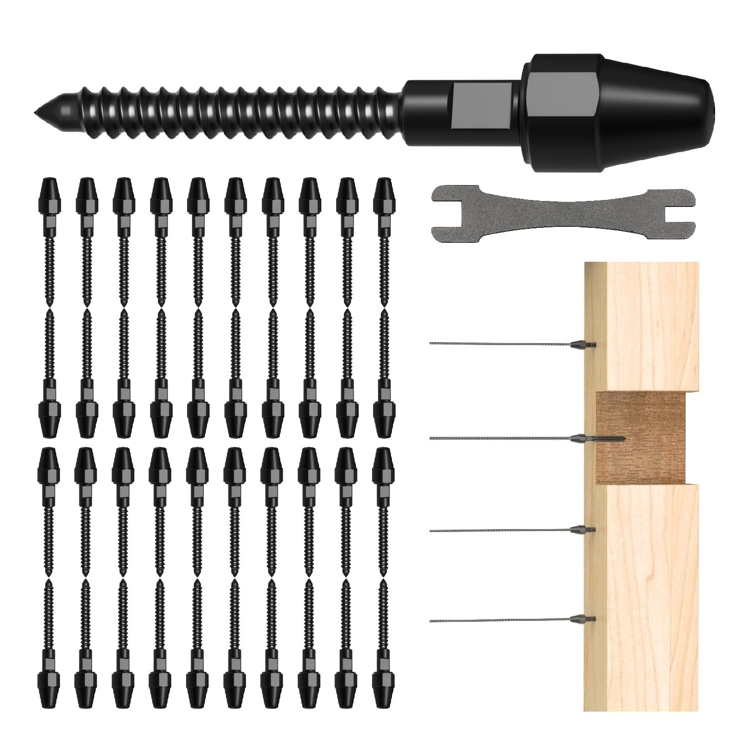 ITOPFOX  20 Pairs Black QuickLock Deck Wire Railing Kit T316 Stainless Steel Tensioners Right Left Swage Lag Screws for 1/8 in Wood Post