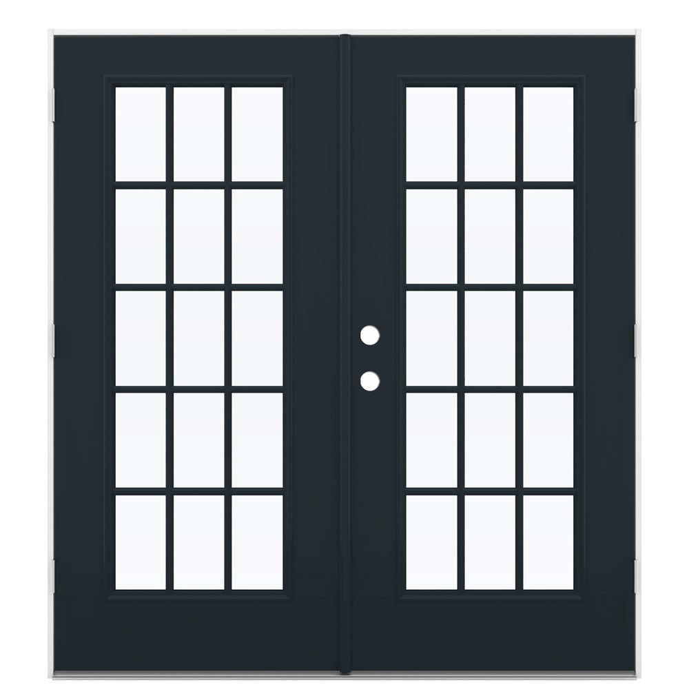 JELD-WEN LOWOLJW238700082 72-in x 80-in x 4-9/16-in Jamb Low-E External grilles , Black Steel Left-hand outswing French Double Patio Door