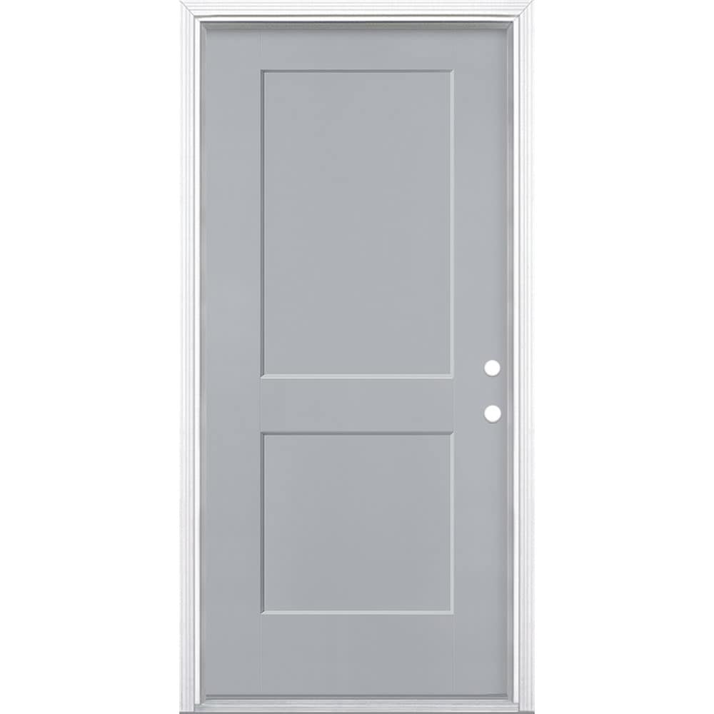 Masonite 5204124 36-in x 80-in x 4-9/16-in Fiberglass No glass Left-hand inswing Infinity Gray Painted Prehung Front Door with Brickmould Insulating core