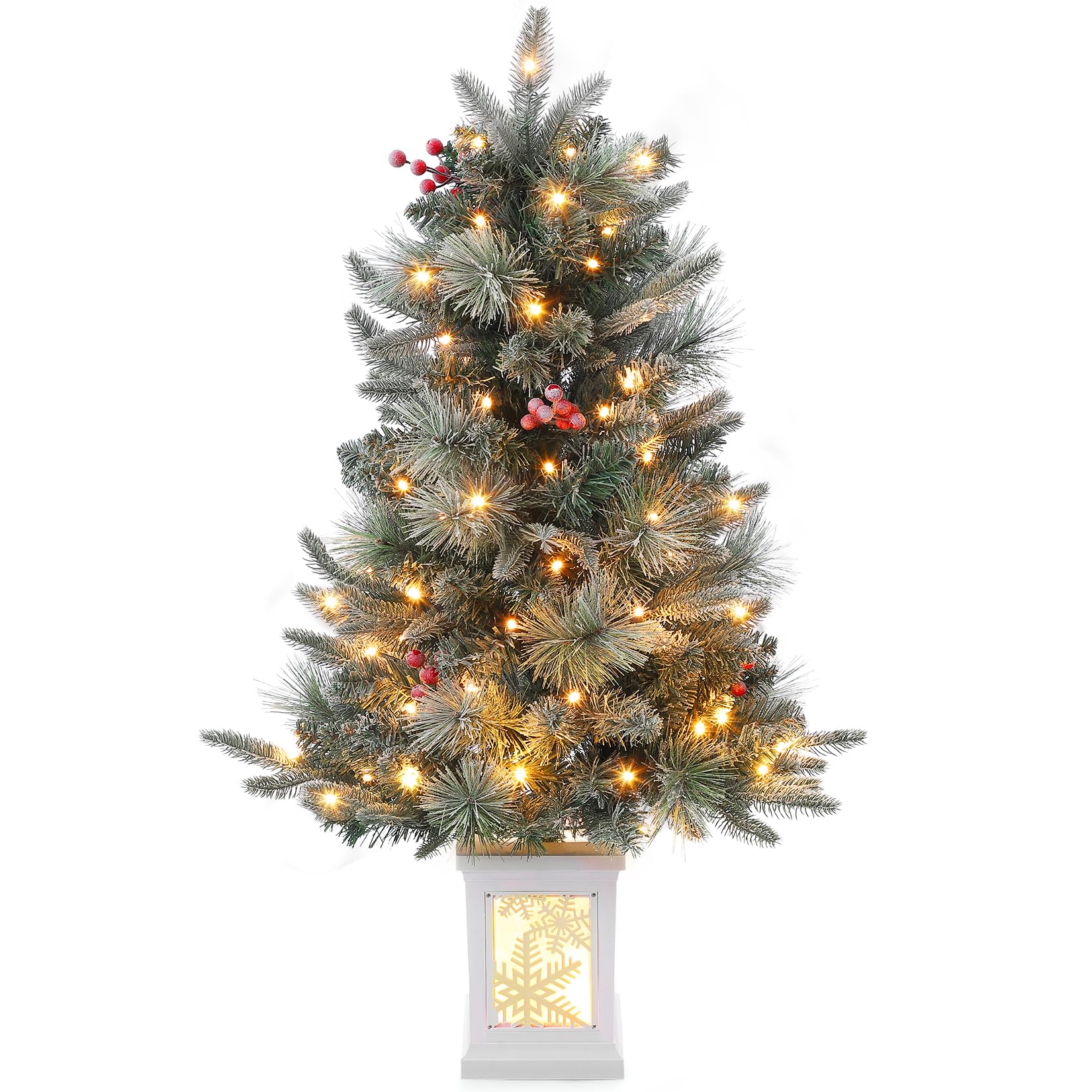 IdealHouse - 3FT Prelit Snow Flocked Artificial Christmas Tree with Warm White LED - Mini Prelit ...