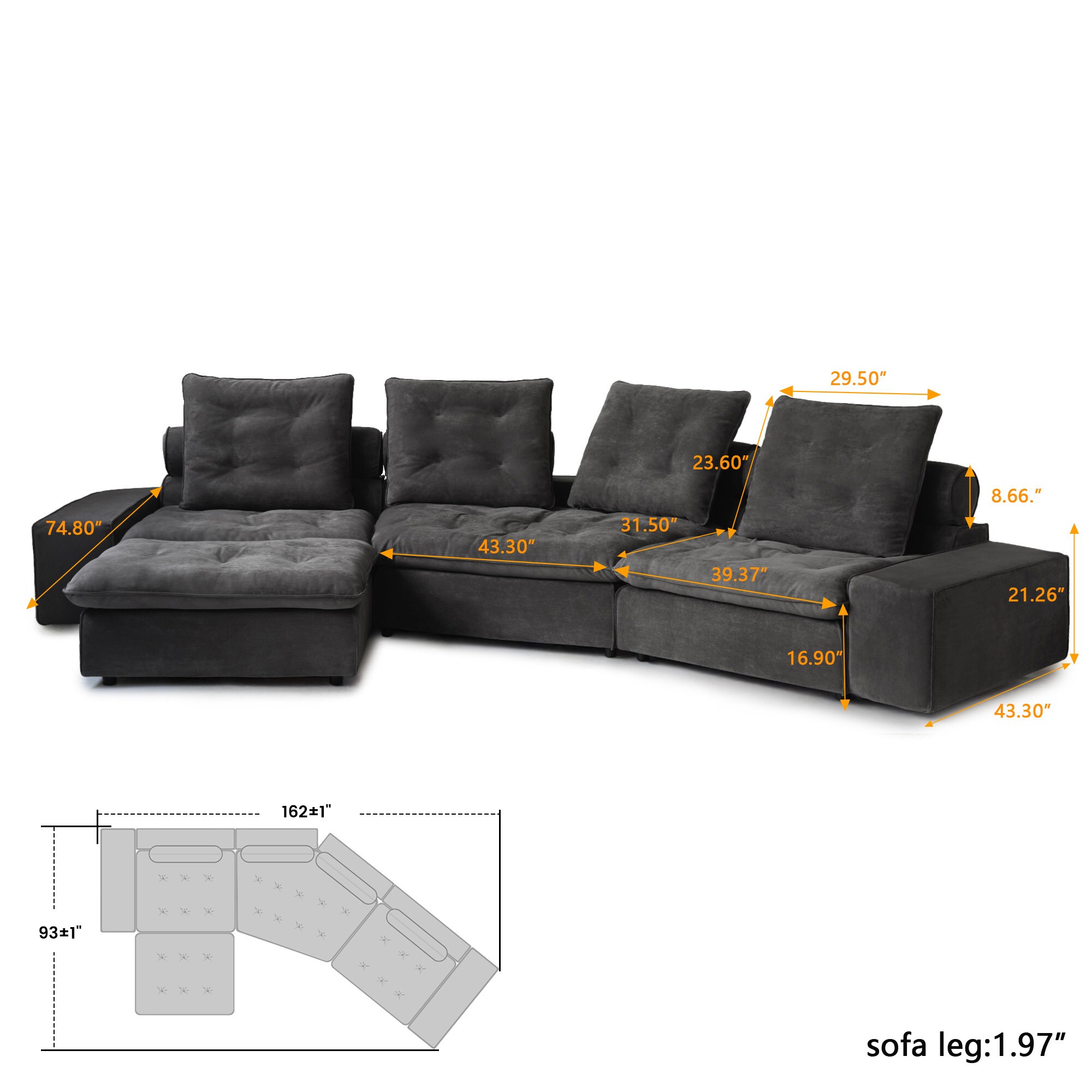 BuotiqHom DH-CF3+1-136GY Sofas-Loveseats - View #8