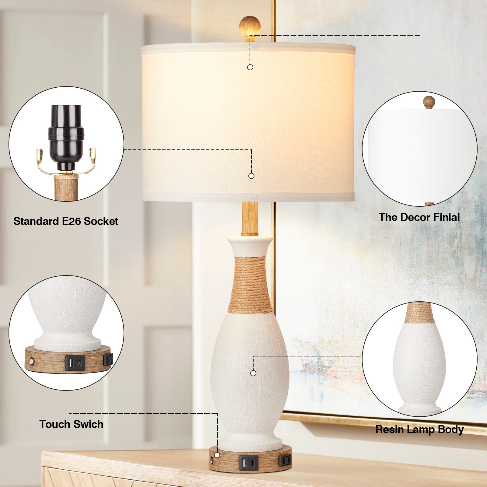 UrFurnishings TD-291 Table-Lamps - View #3