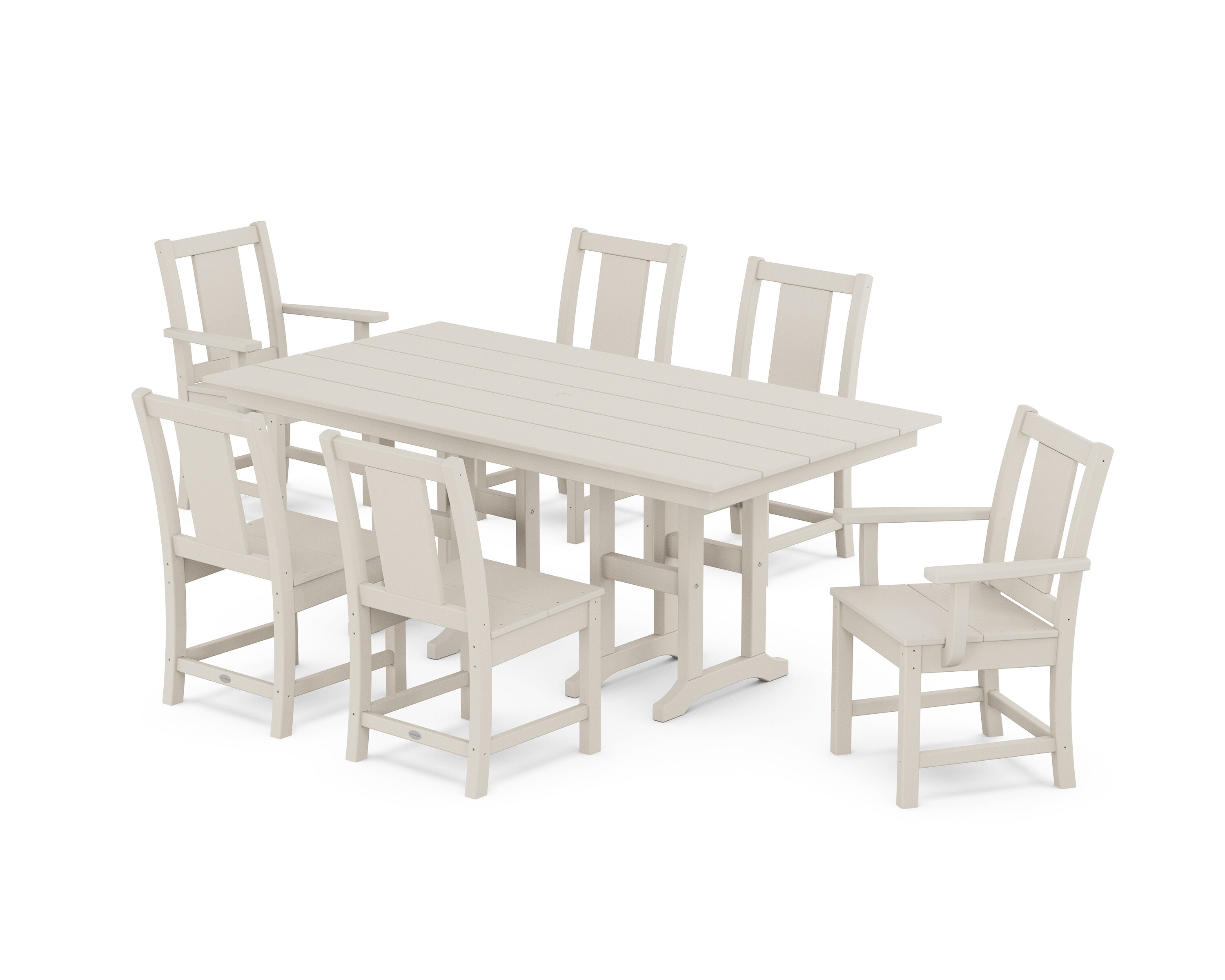 POLYWOOD PWS2096-1-SA Prairie 7 -Piece Sand Patio Dining Set Plastic Rectangle Table with 6 Stationary Chairs