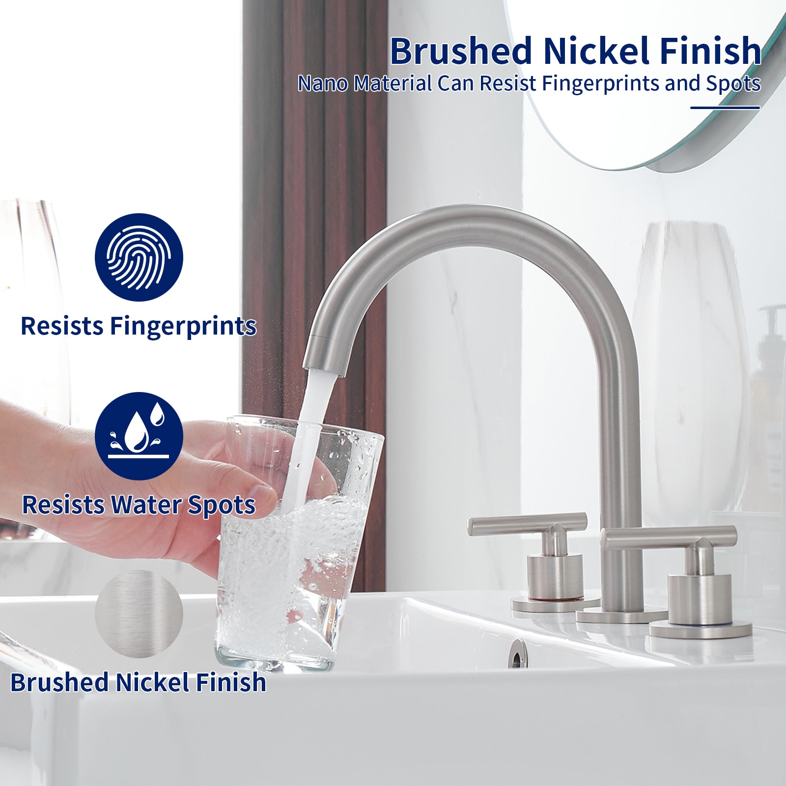 Brushed Nickel 8-Inch Widespread 2-Handle High-Arc Bathroom Faucet