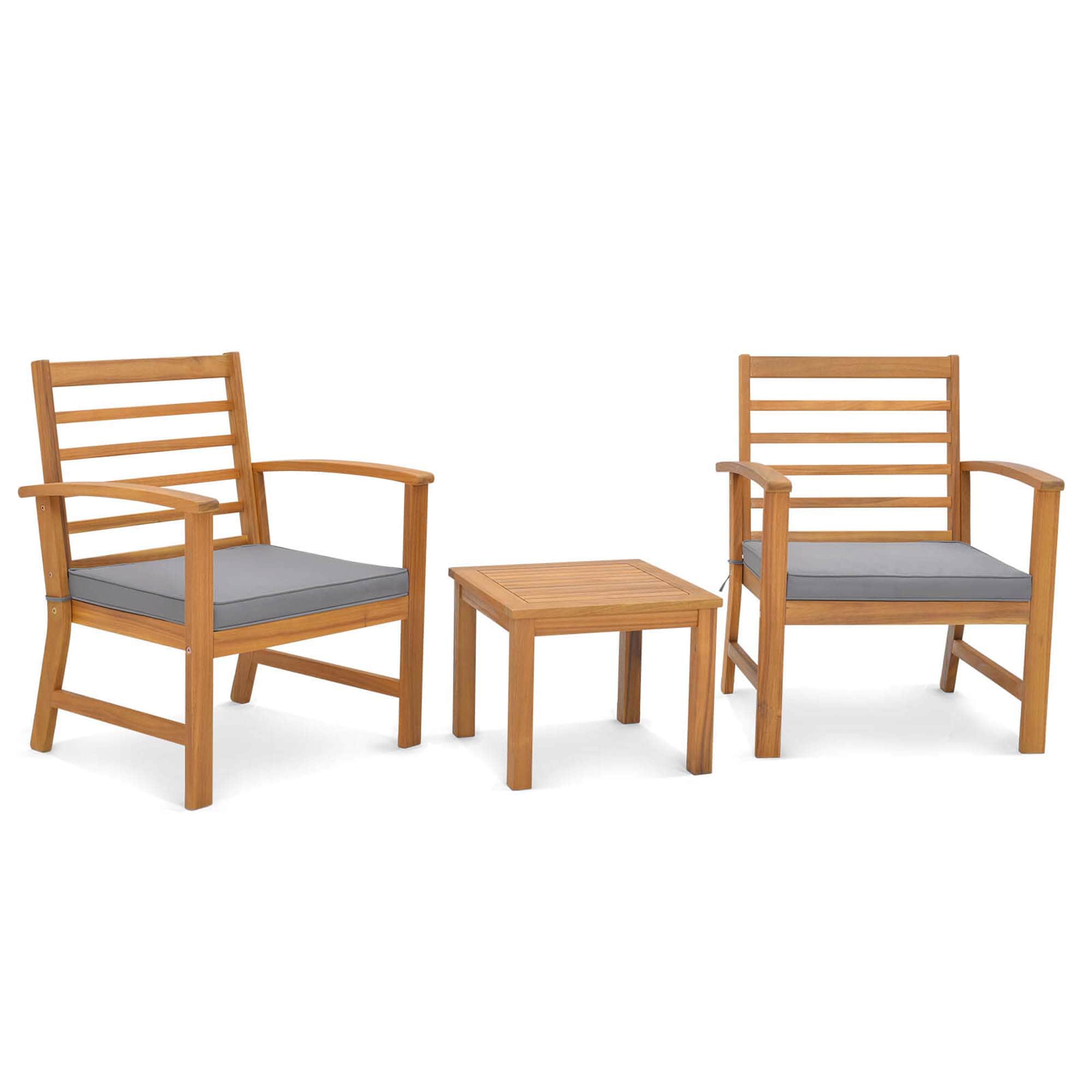 Costway HCST00818 3 -Piece Patio Conversation Set with Gray Cushions