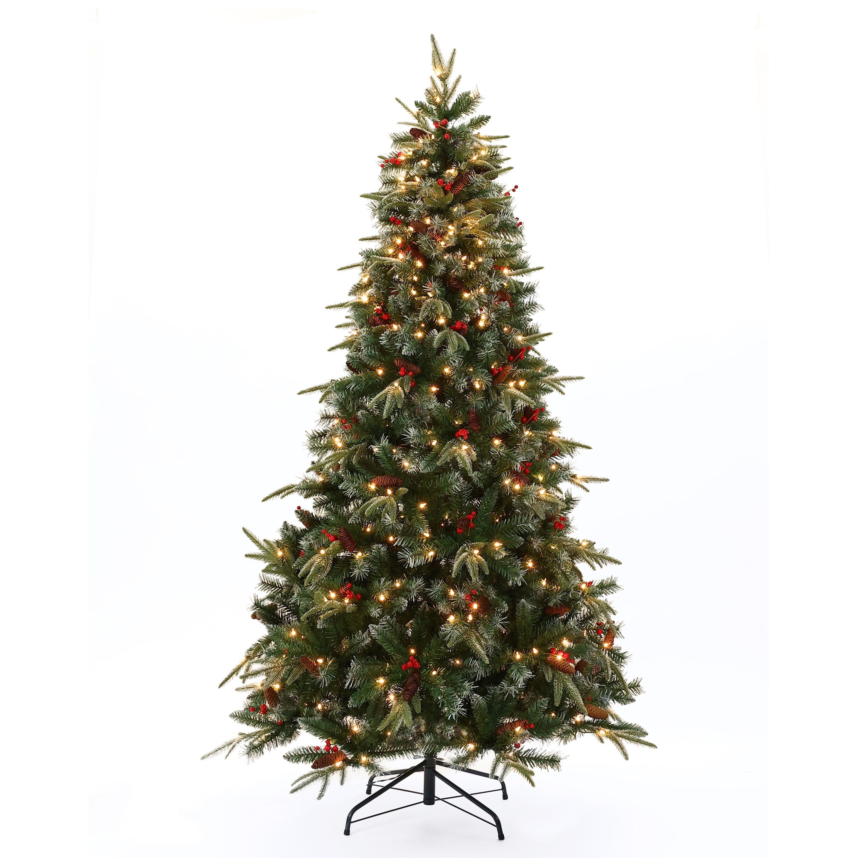 LuxenHome 6.89-ft Pine Pre-lit Flocked Artificial Christmas Tree with ...