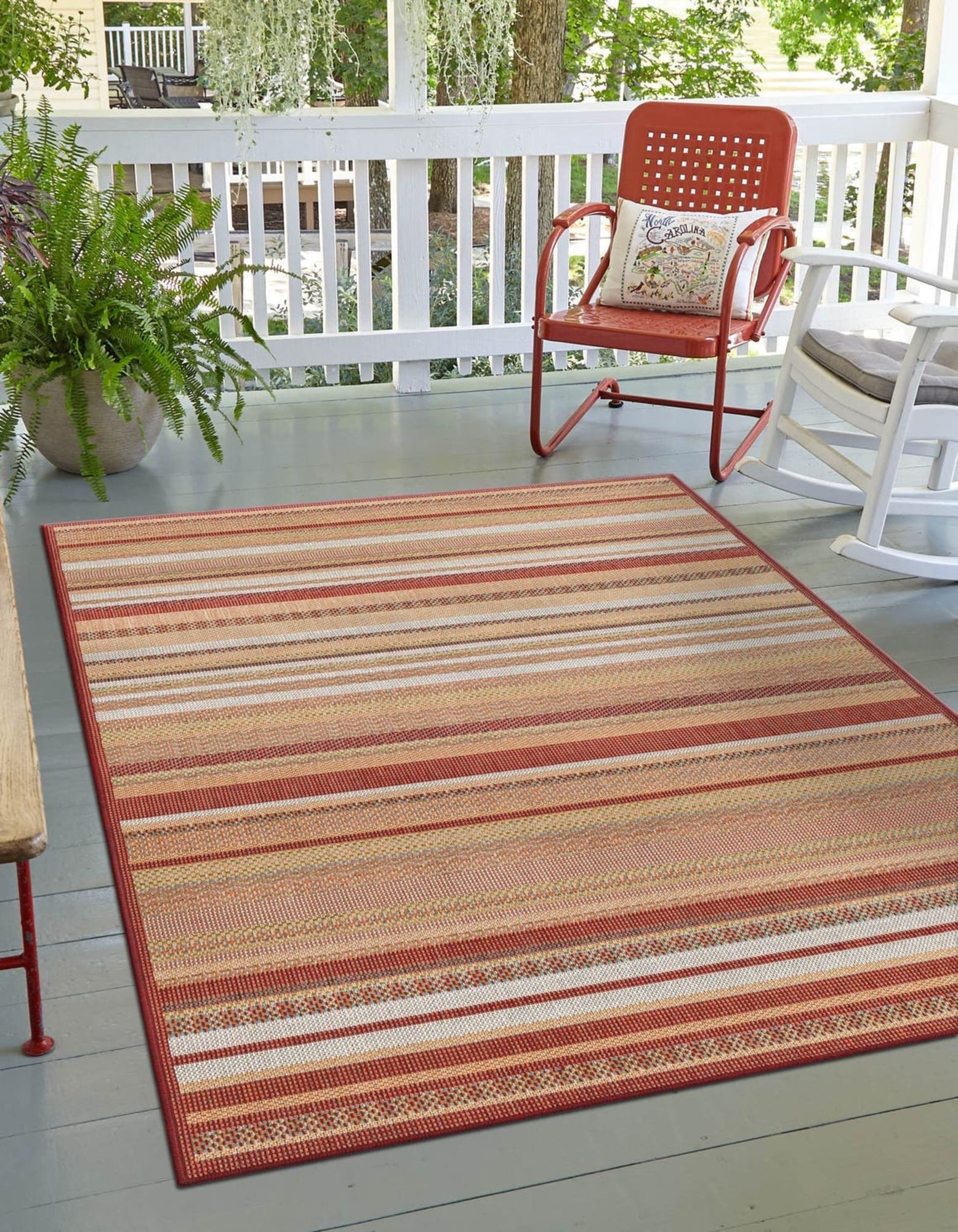Unique Loom 3176912 Coronado Baja Outdoor 6 x 9 (ft) Loomed Polypropylene Burgundy Rectangular Indoor/Outdoor Stripe Coastal Area rug