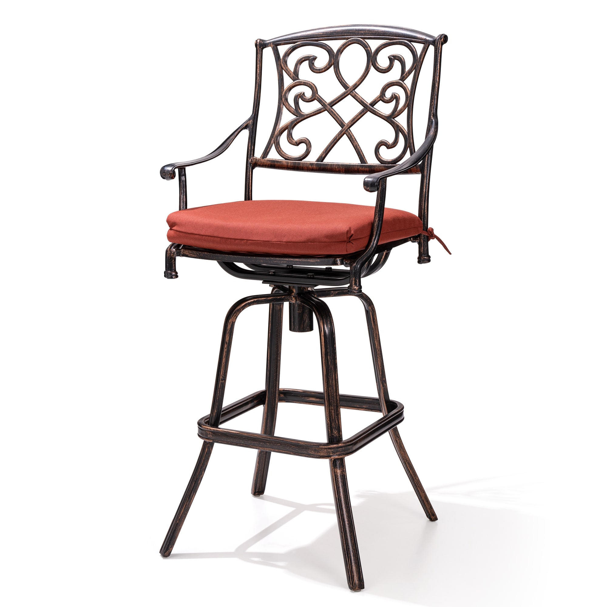 Crestlive Products Patio bar stool Aluminum Frame In Antique Brown Finish Aluminum Frame Swivel Bar Stool Chair(s) with Red Sunbrella Fabric Cushion -  CL-ST003RED