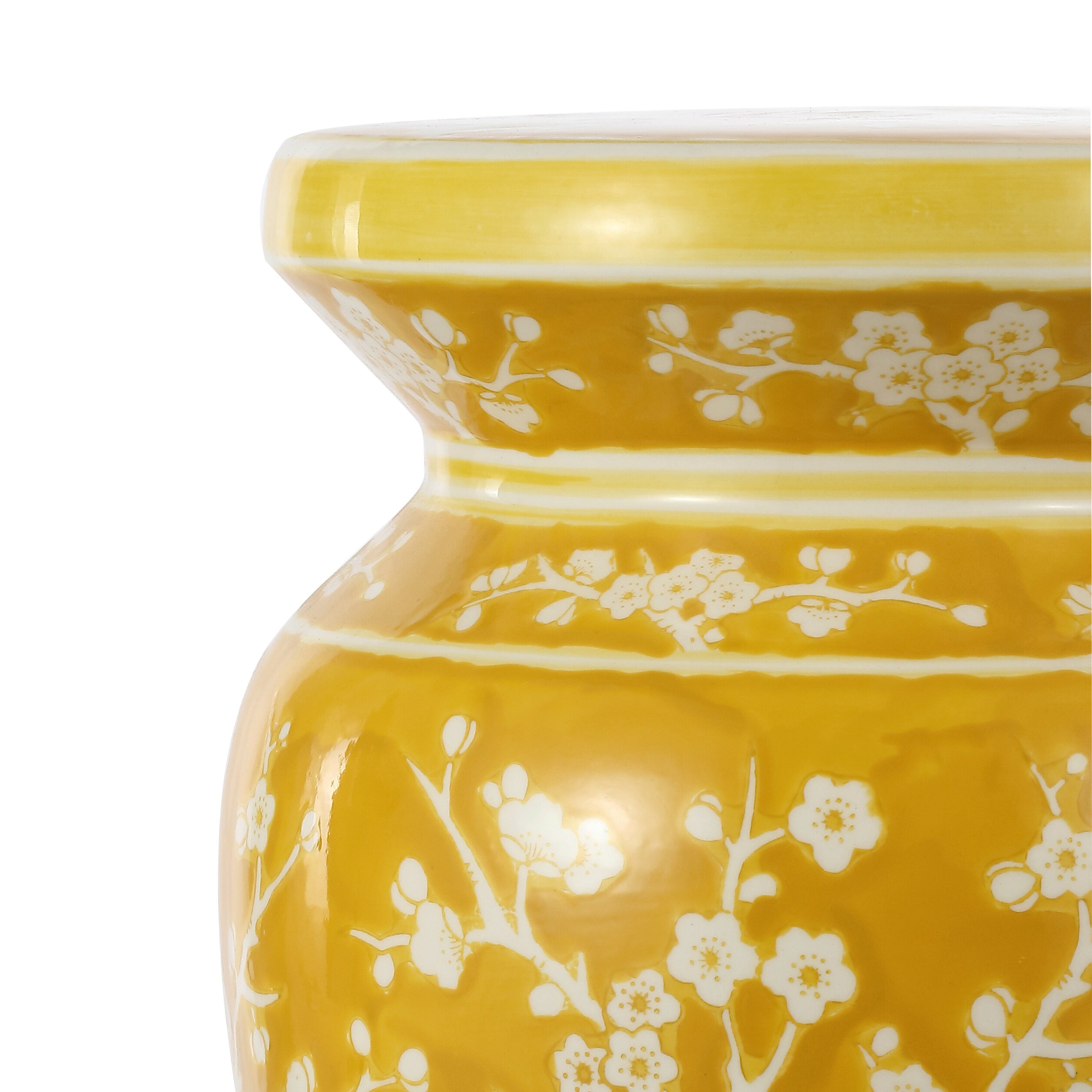 Yellow Ceramic Cherry Blossom Garden Stool 17.75"