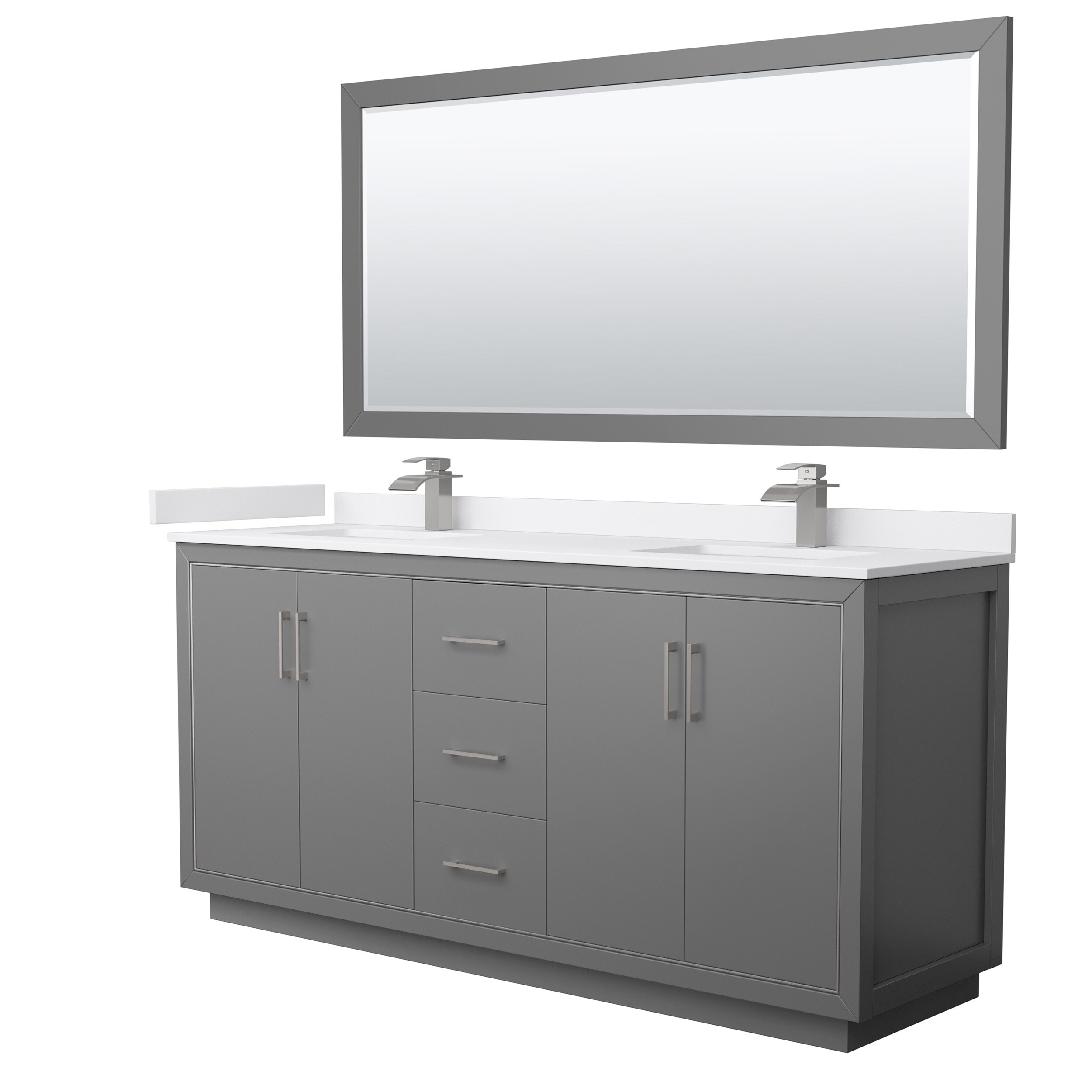 Wyndham Collection WCF111172DKGWCUNSM70 Icon 72-in Dark Gray with Brushed Nickel Trim Undermount Double Sink Bathroom Vanity with White Cultured Marble Top (Mirror Included)