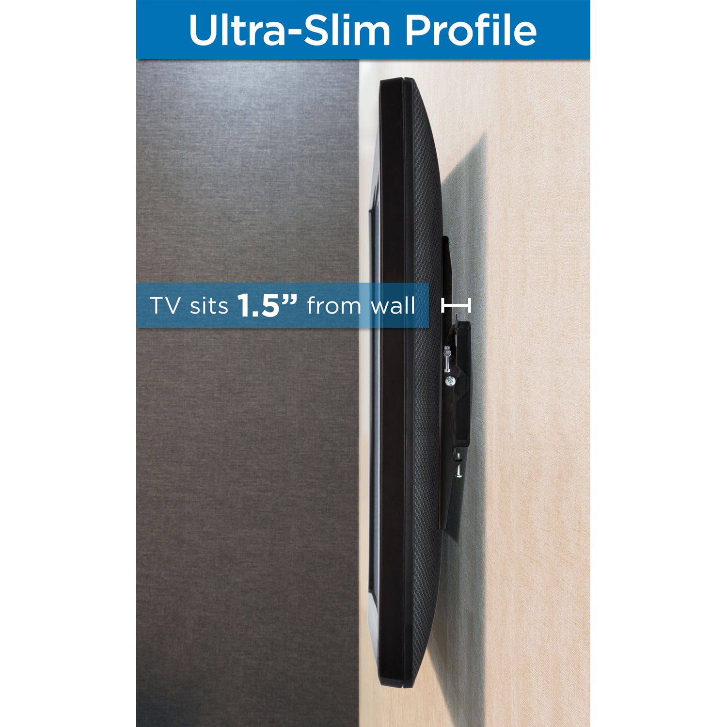 Black Steel Low-Profile Tilting TV Wall Mount for 42-90 inch Screens