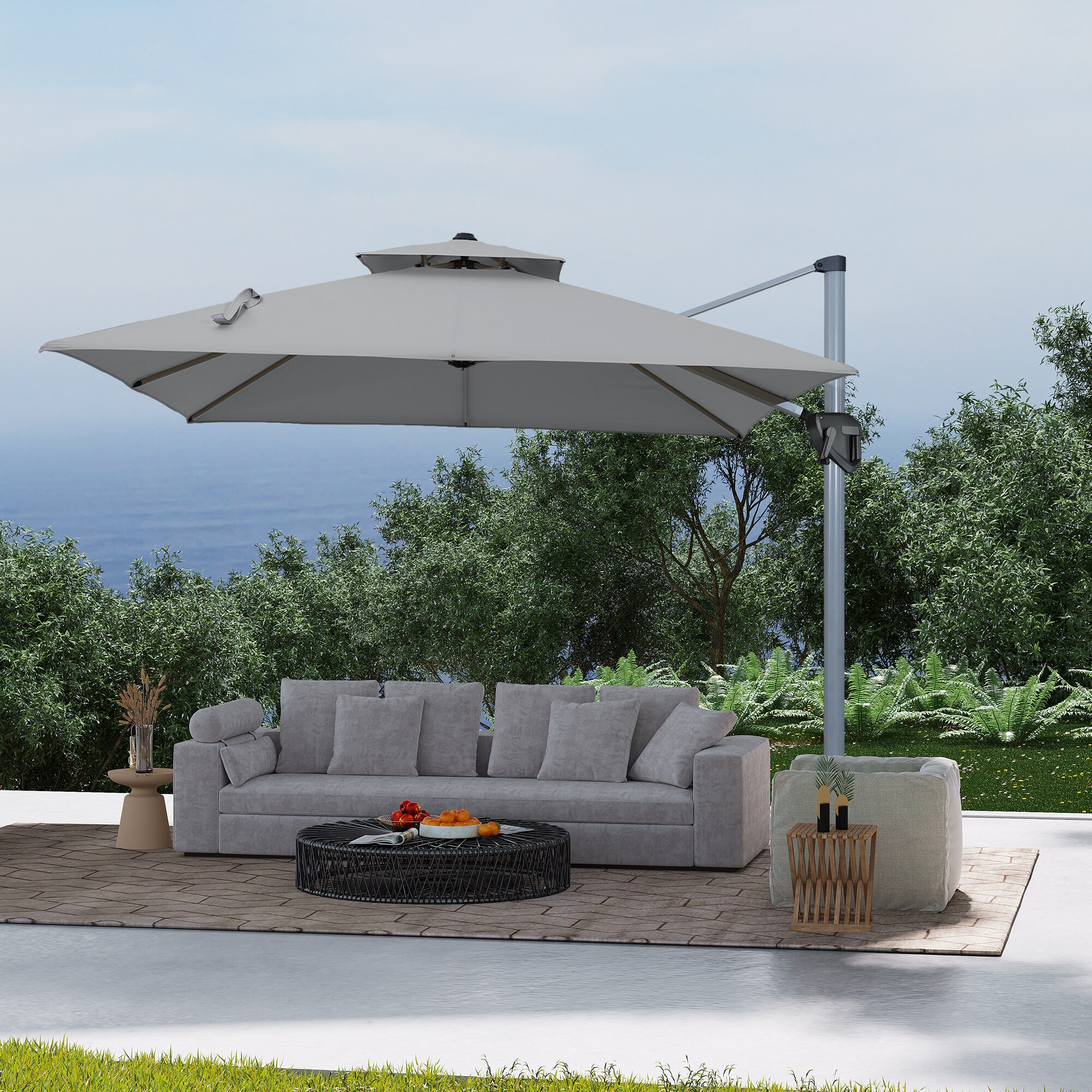 CASAINC 11-ft Aluminum Gray Cantilever Patio Umbrella WF