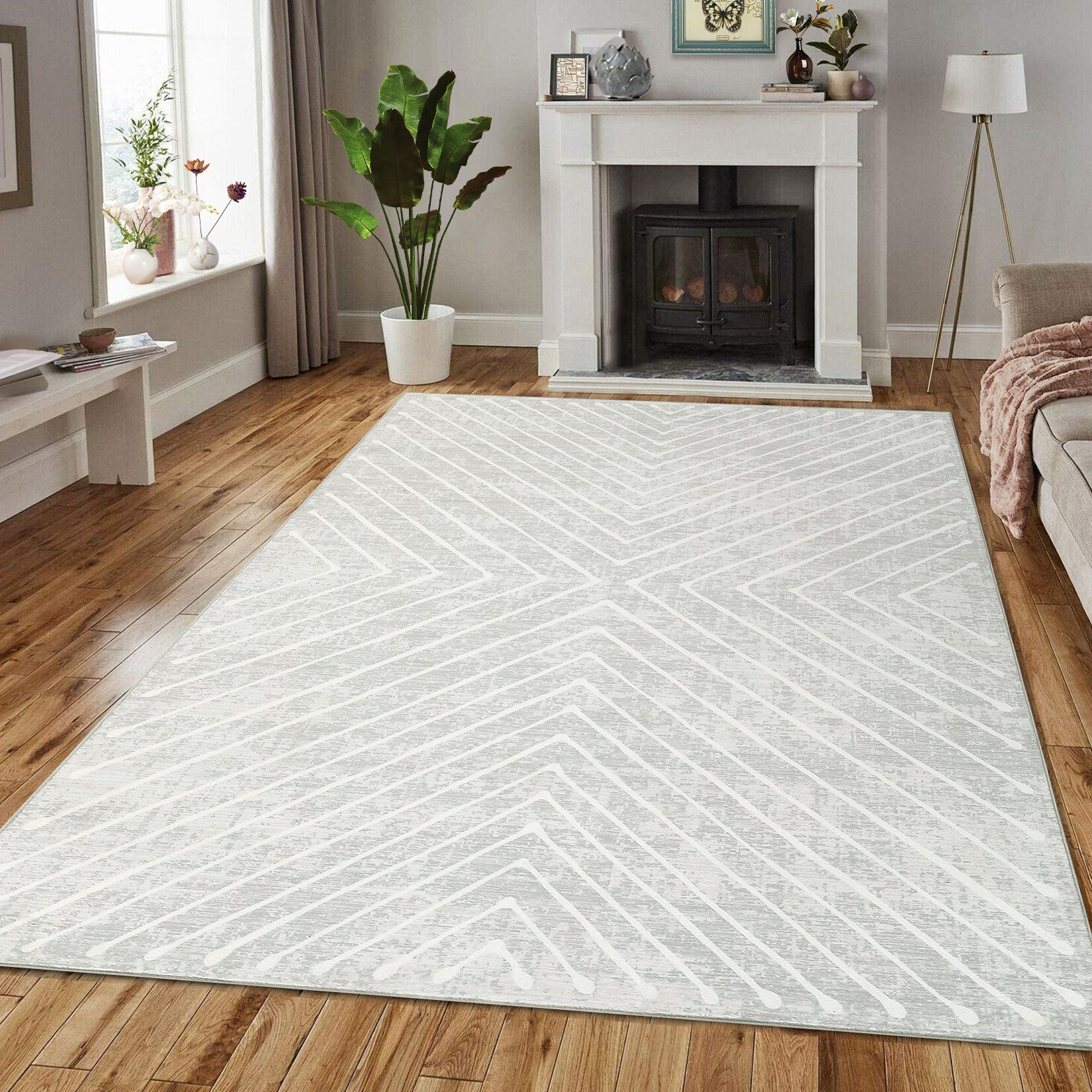 Garvee YXY-LO-PHO-15H9O28U 9 x 12 (ft) Loomed Polyester Light Gray Rectangular Indoor Geometric Mid-Century Modern Machine washable Area rug