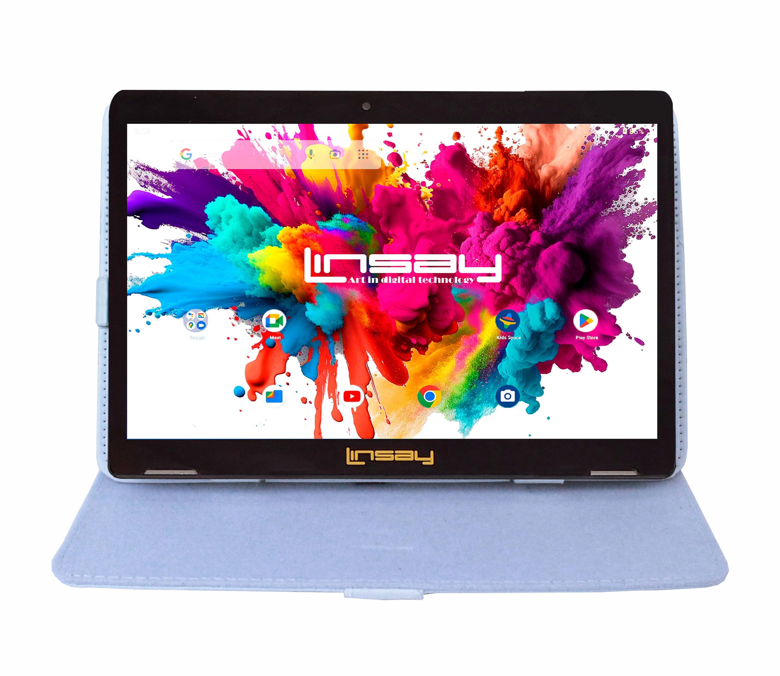 LINSAY F10XHDBCWHITE 10.1-in 128 Android 13 Bluetooth Wi-Fi Tablet with Case Included