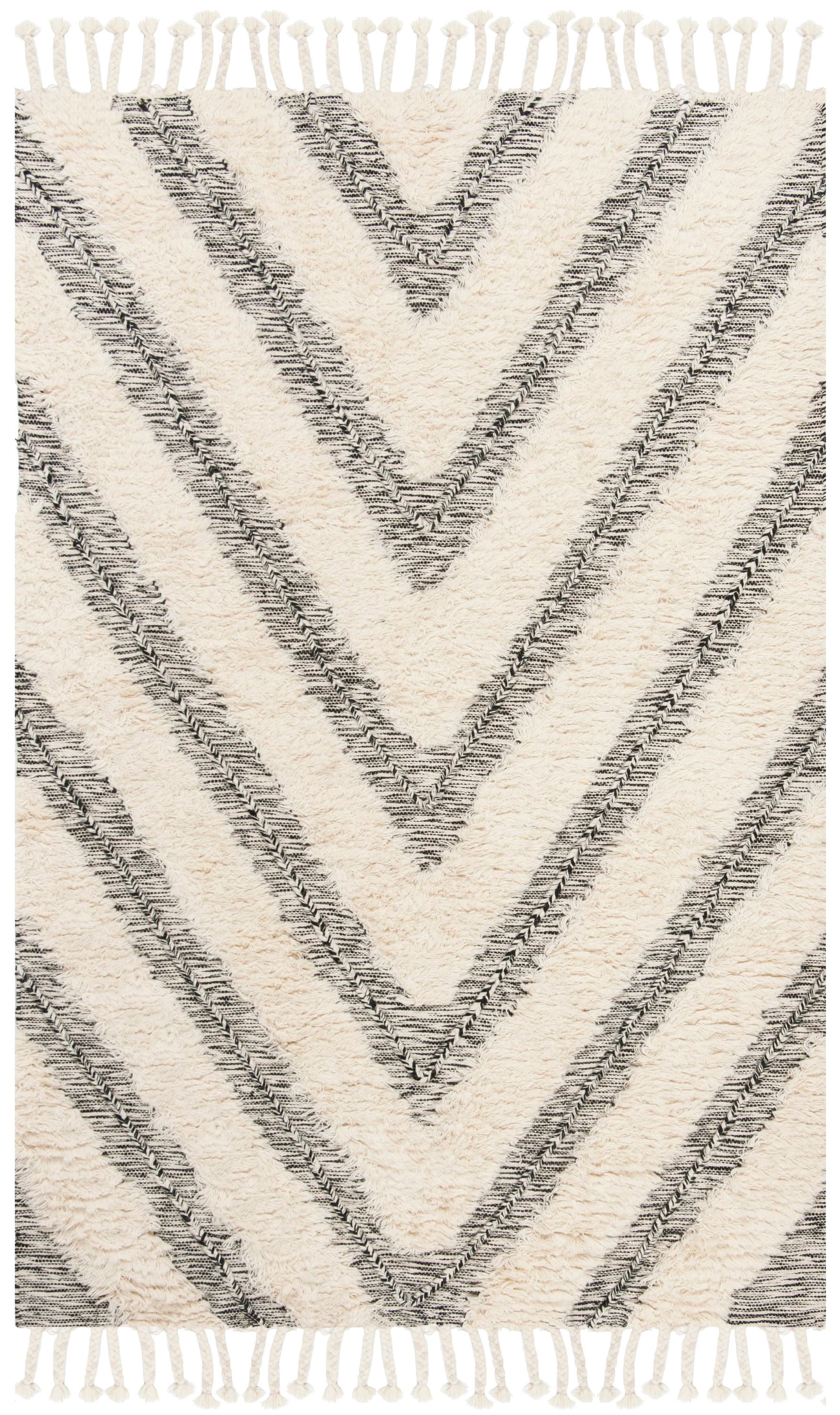 Lenora Hand-Knotted Black Wool Rectangular Rug 5' x 8'
