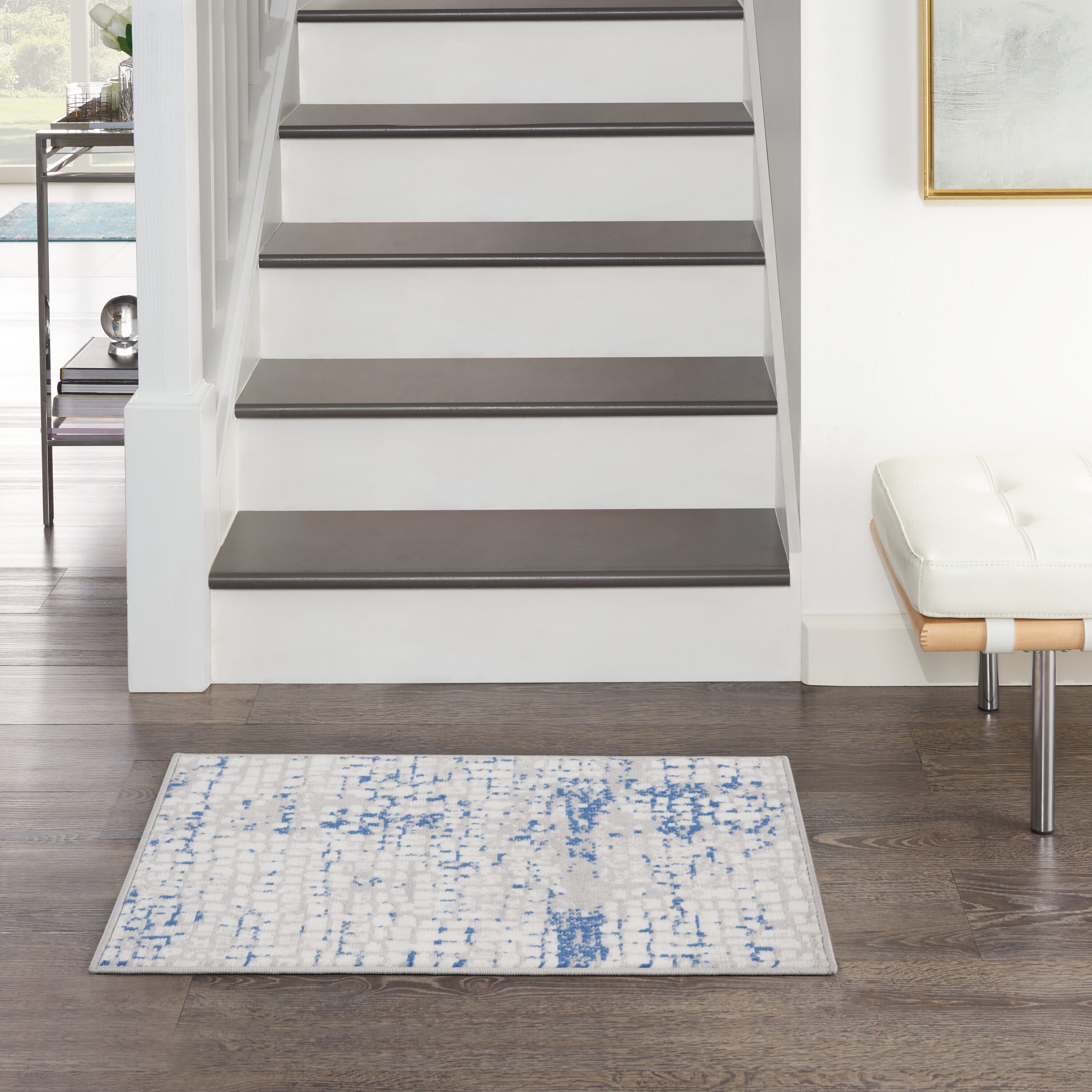 Nourison 99446832467 Whimsicle 2 x 3 (ft) Loomed Grey Blue Rectangular Indoor Distressed/Overdyed Mid-Century Modern Area rug