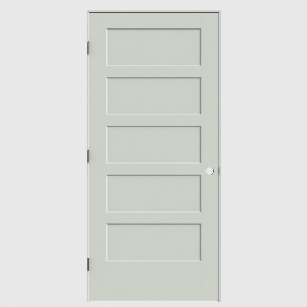 Masonite 640510 36-in x 80-in Snow Storm Solid core 5-panel square Right hand Smooth Primed Molded composite Flat Jamb Single Prehung Interior Door