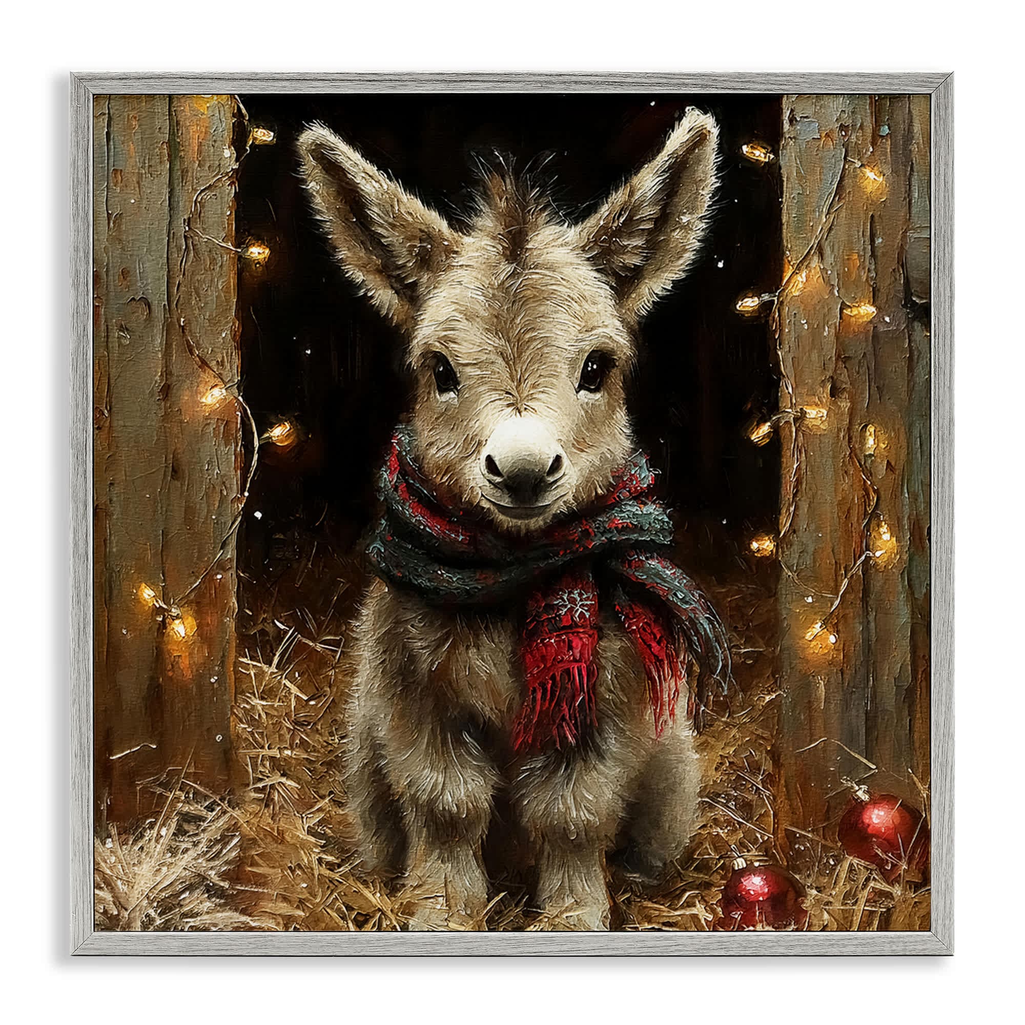 Stupell Industries BT-933-GFF-12X12 Baby Donkey and Holiday Lights Gray Framed Giclee Art By Riley B 12 x 12