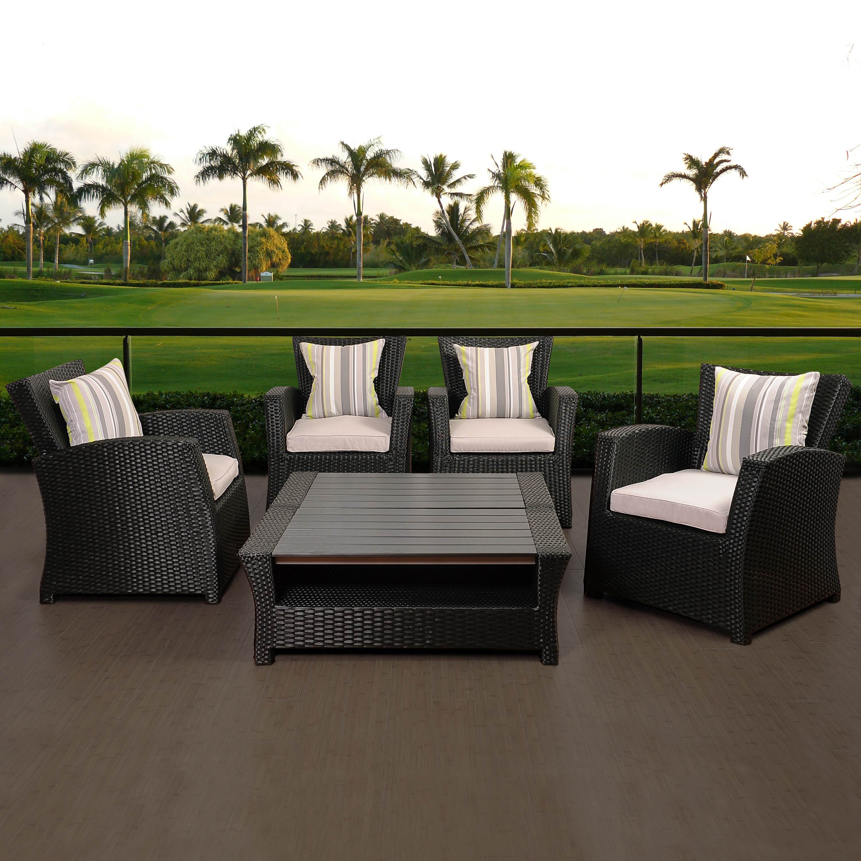 Amazonia SC SAIGON6 International Home 5 -Piece Wicker 4 Patio Sofa Conversation Set with Black Cushions