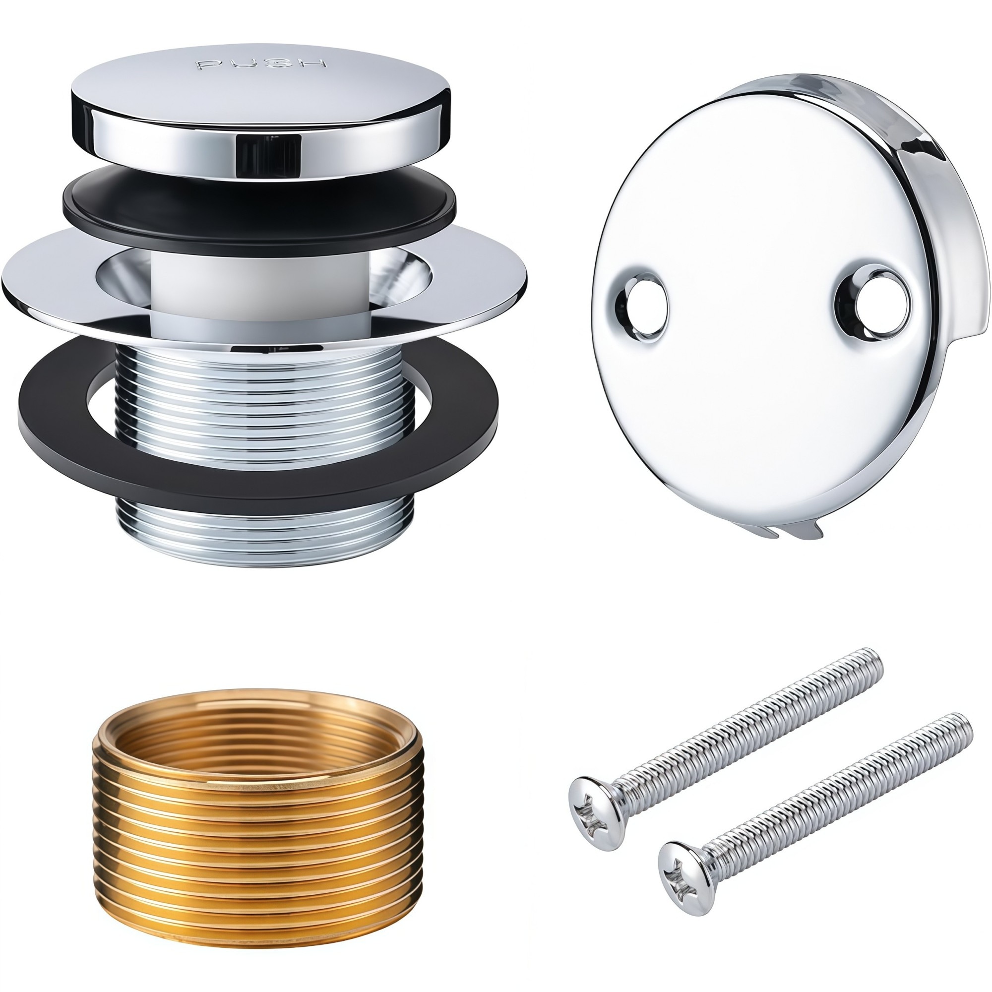 Numhew Universal+1-3/8 in and 1-1/2 in+Kit+Tip-Toe Two-Hole Overflow Fine/Coarse Thread+Chrome+Bathtub Drain Trim Set