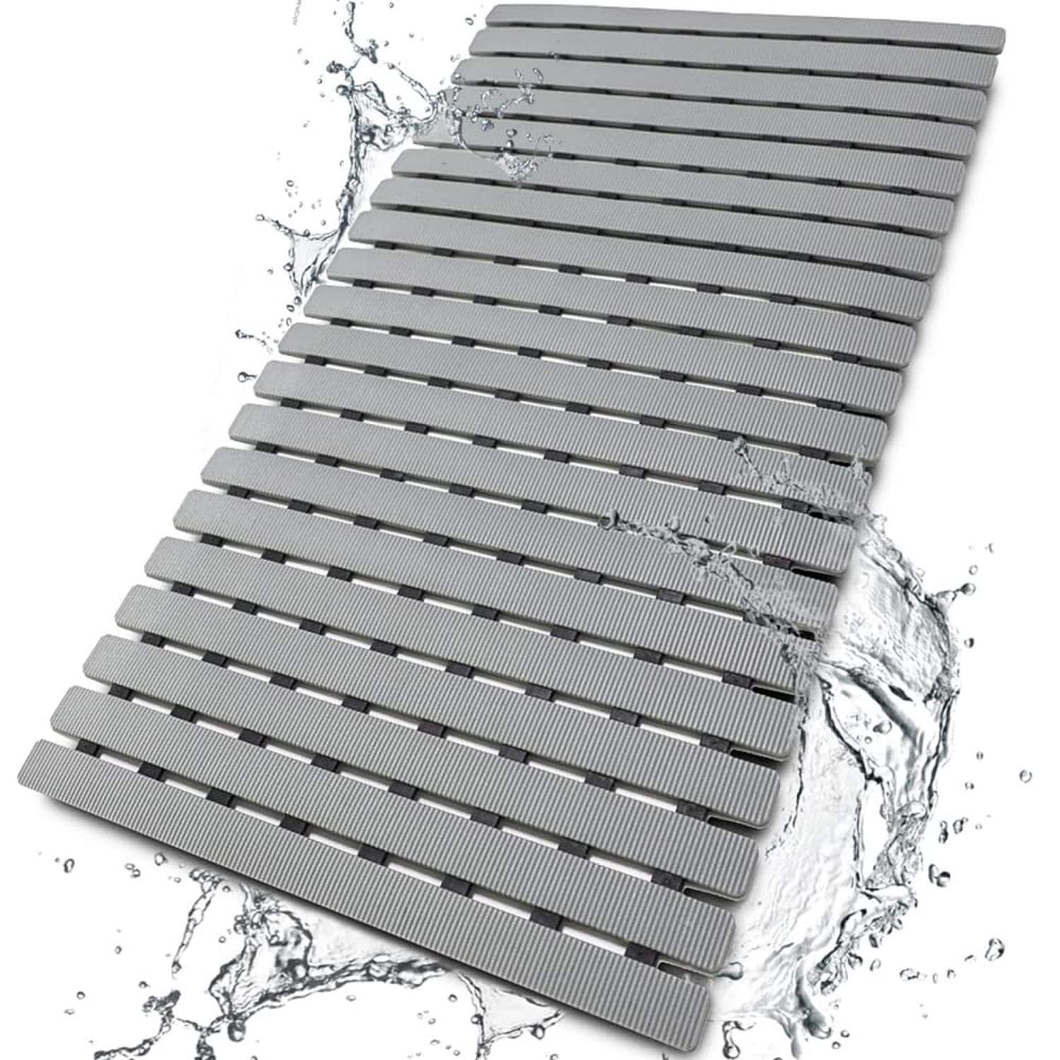 Angel Sar Non Slip Gray Bath Mat with Suction Cups and Drain Holes for Inside Shower