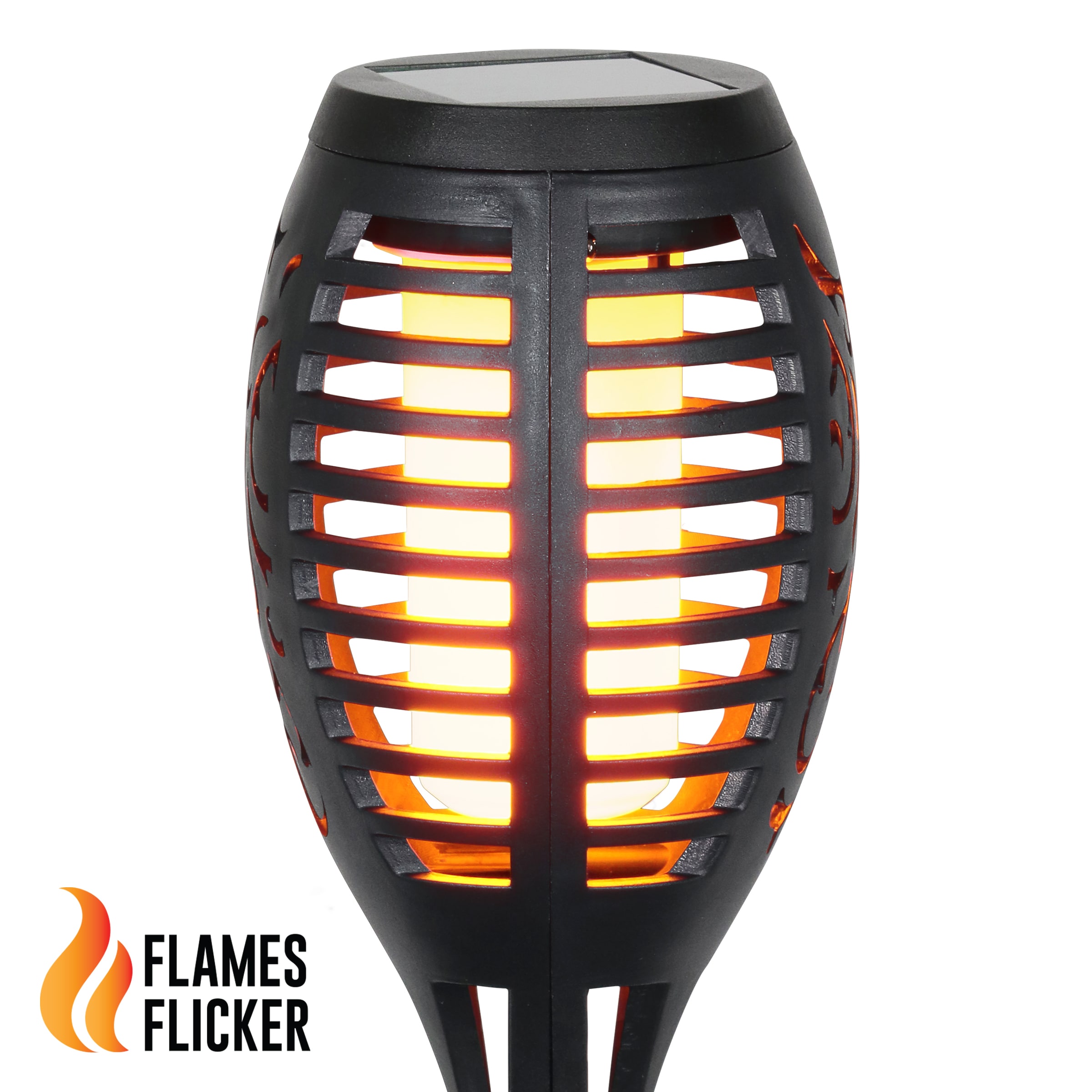 Set of 4 Black Plastic Solar LED Flame Garden Stakes