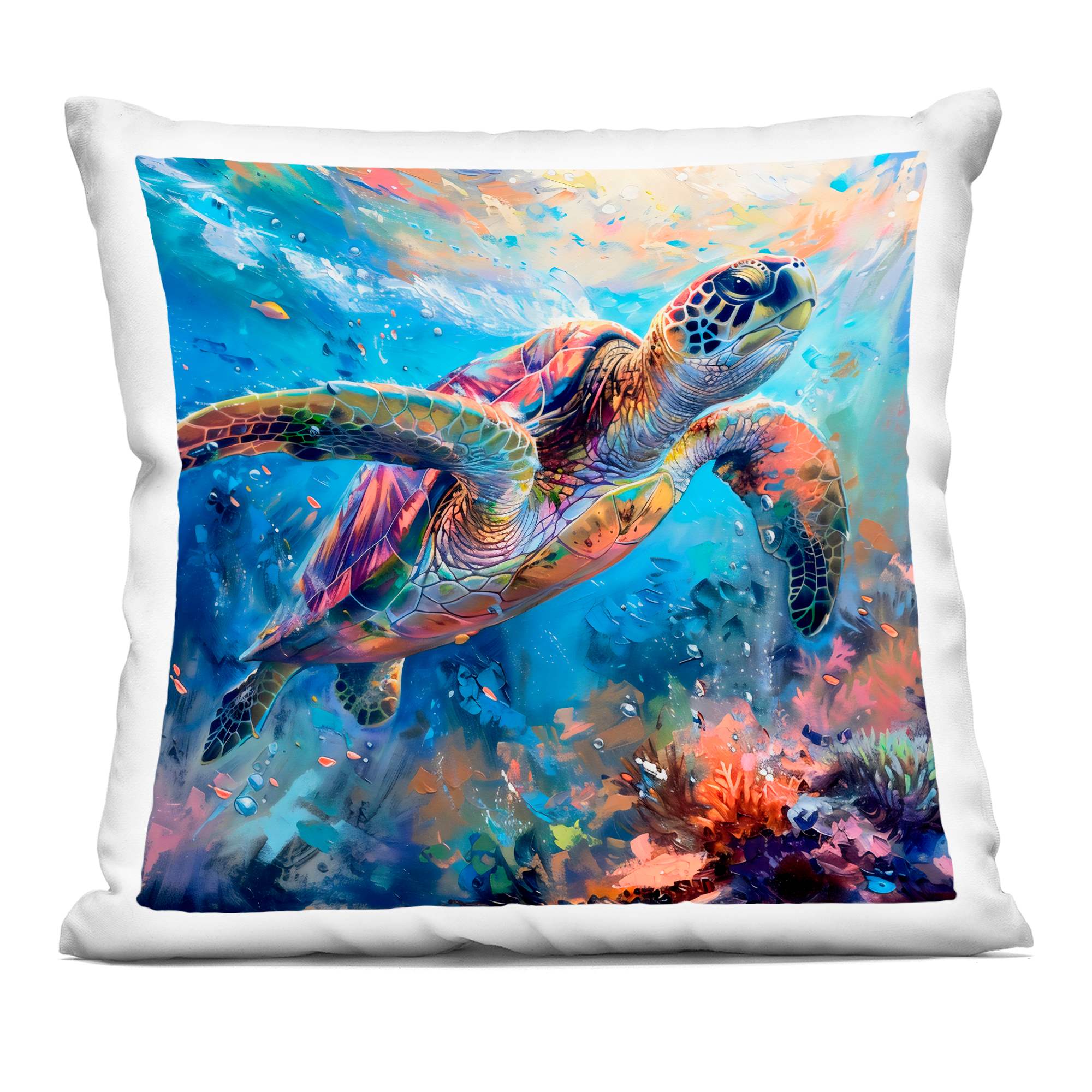 Stupell Industries PLQ-811-SQW-18X18 Rainbow Sea Turtle and Bubbles Decorative Printed Throw Pillow design by LSR Design Studio 18 x 7 x 18