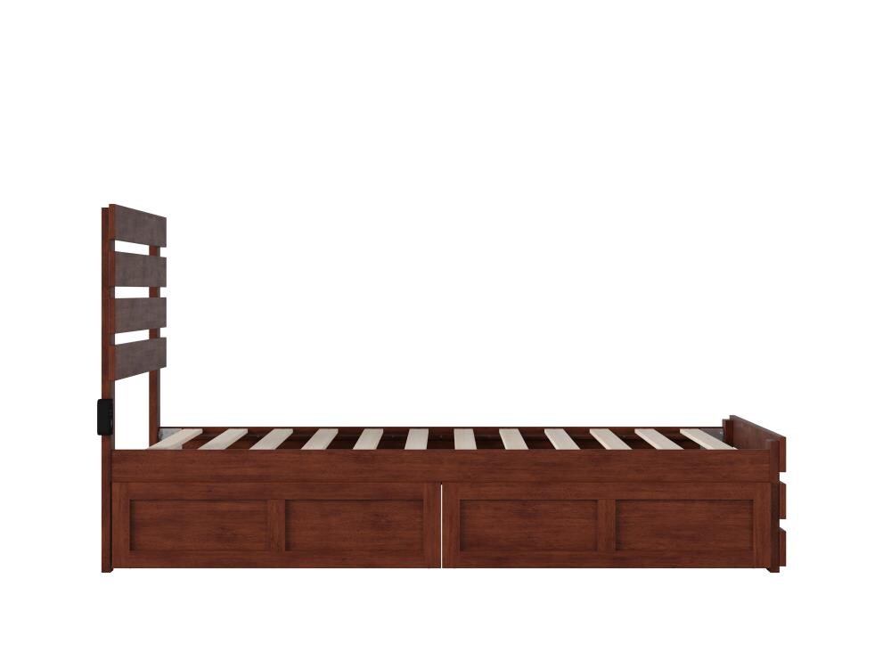 Walnut Twin Wood Platform Bed with Storage Drawers and USB Charger