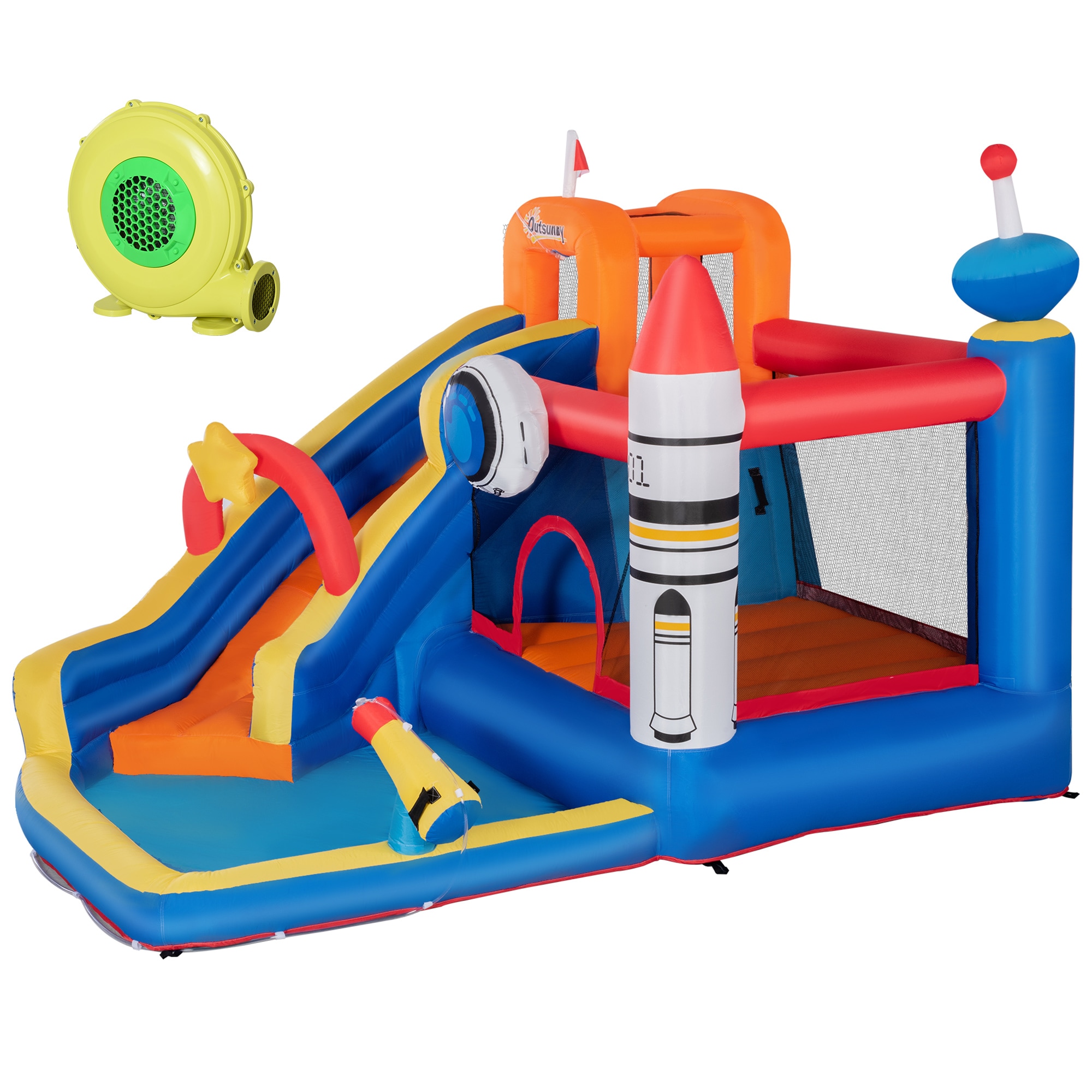 Outsunny Space Theme Inflatable Water Slide Bounce House with Pool and Cannon