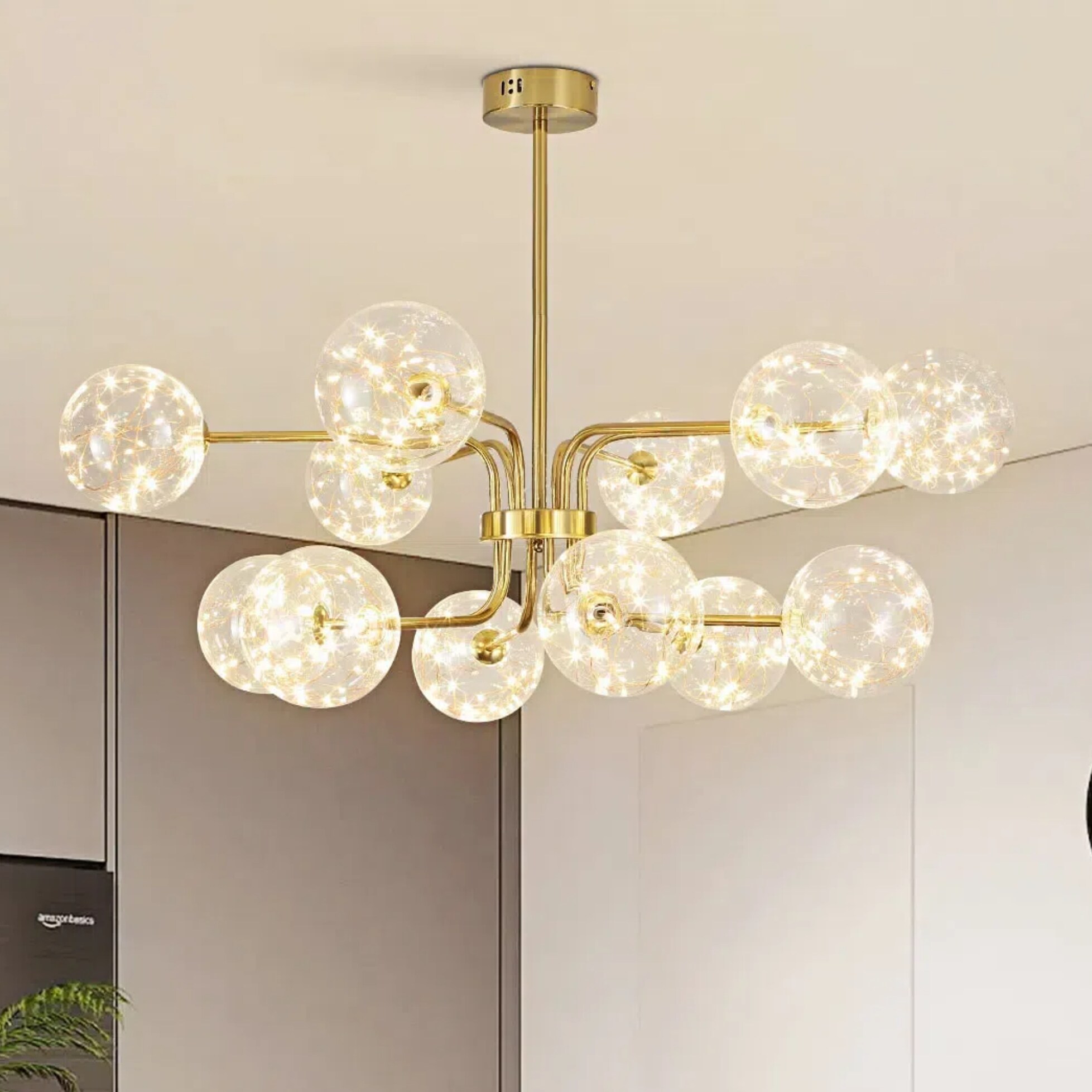 Oukaning HG-HSYXF-4555-US-1 39.3-in 12 -Light Brushed Gold French country/cottage Integrated LED For Use in Bedrooms, Dining Rooms, Kitchens, Living Rooms Chandelier