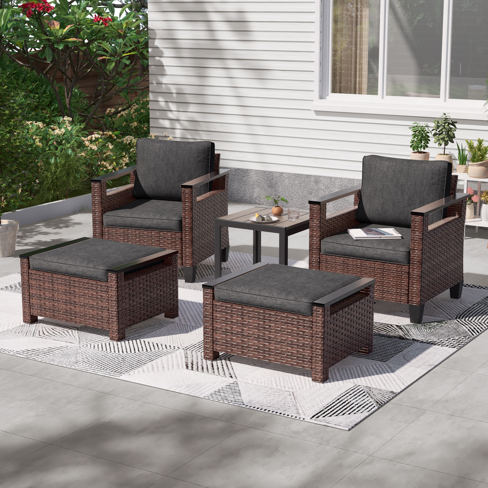 ACEGOSES LW-115BNY Sereno 5 -Piece Wicker Patio Conversation Set with Black Cushions