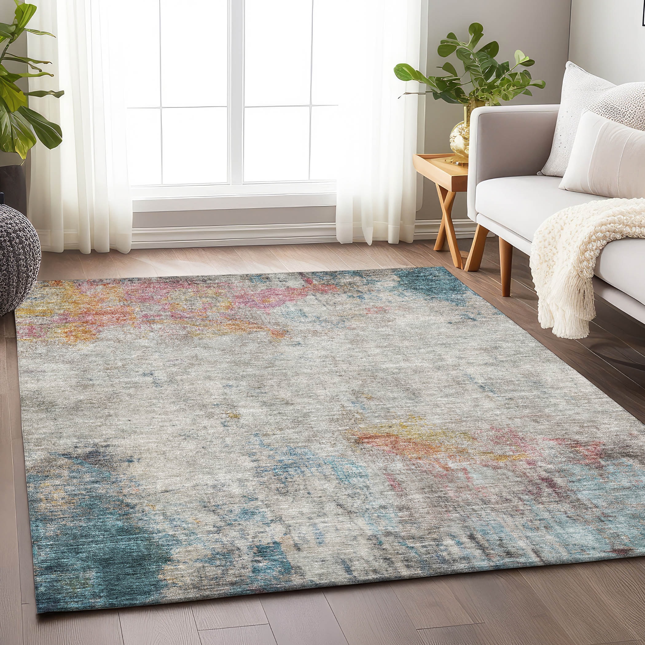 Addison Rugs ACN1232TE8X10 Chantille ACN1232TE 8 x 10 (ft) Polyester Teal Rectangular Indoor/Outdoor Geometric Machine washable Area rug