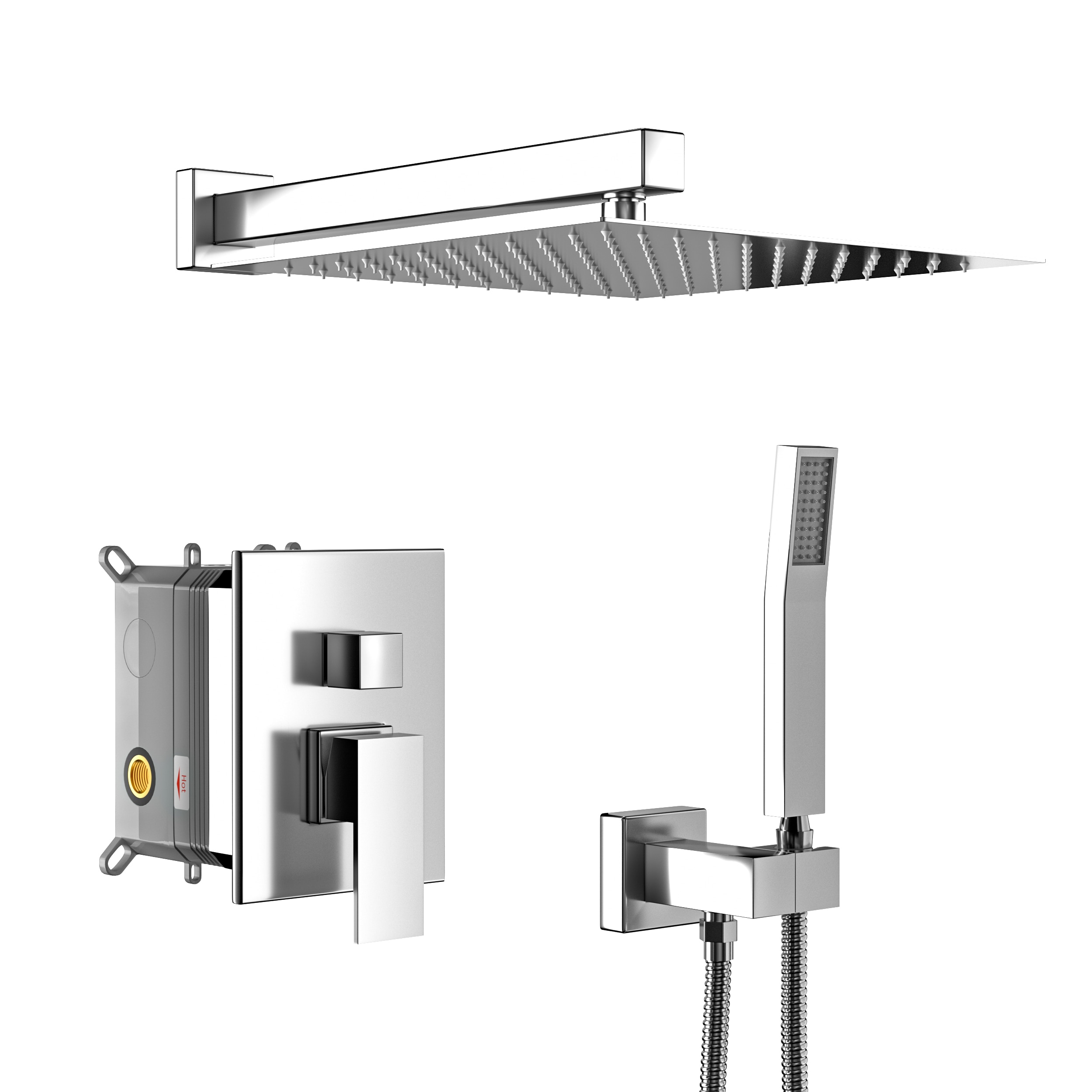 Mondawe MOEB102-10BN Chrome 10-in Dual Head Built-In Shower Faucet System with 2-way Diverter ( Pressure-balanced Valve Included )