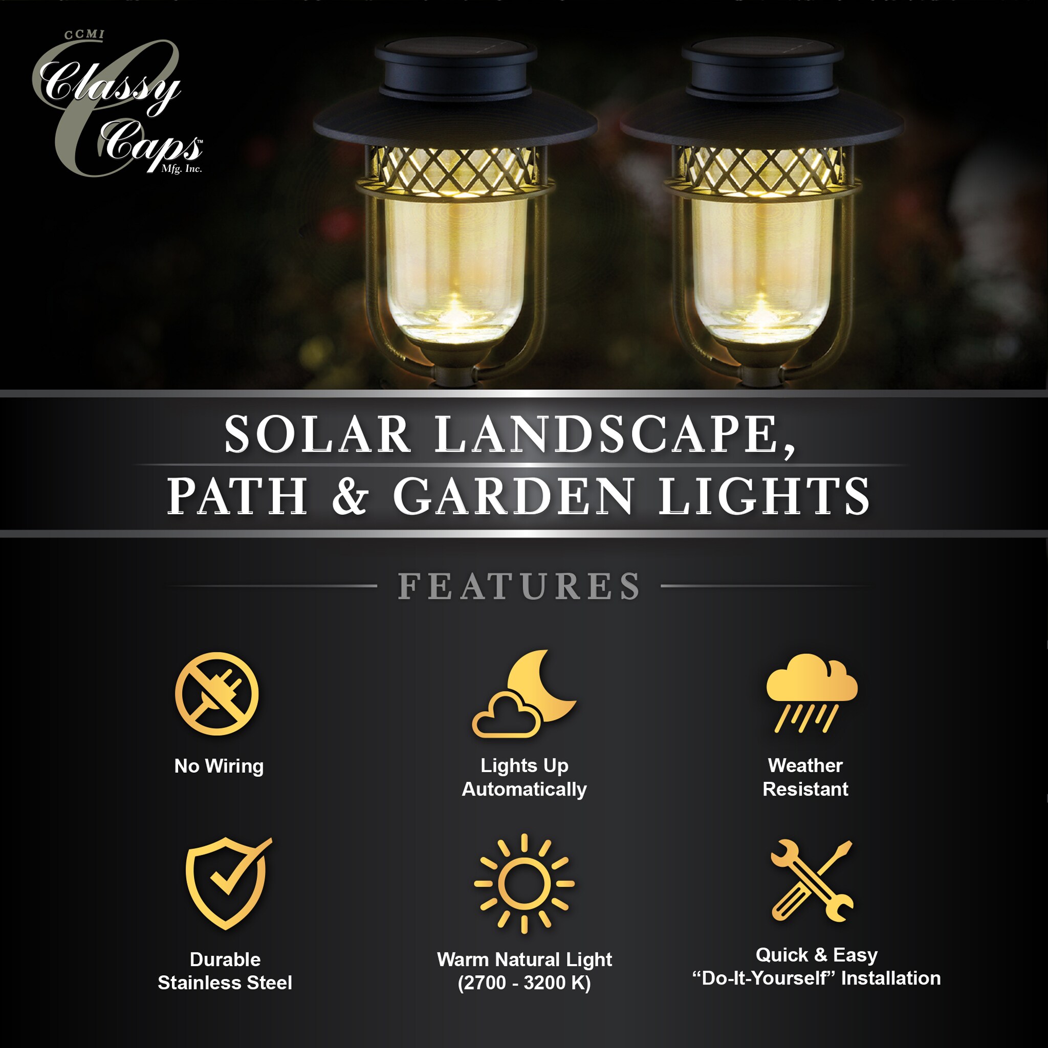 Black Stainless Steel Solar LED Pathway Light Pack, Set of 2